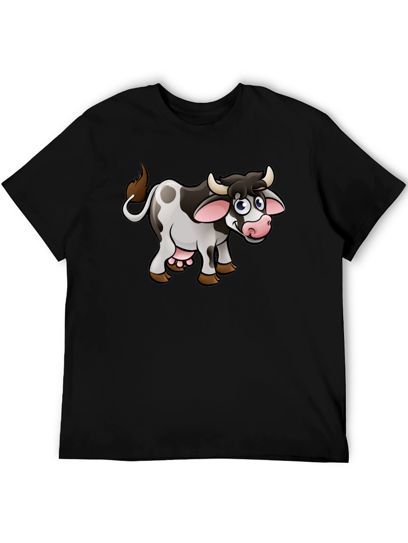Black Cartoon Cow T-Shirt - Black Cotton Graphic Tee view 5