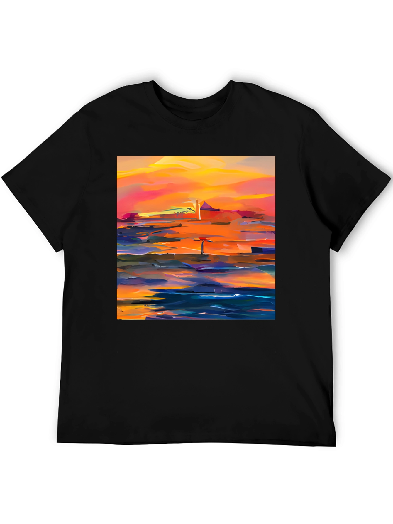 Black Abstract Sunset Graphic Tee - Stylish Cotton Blend view 5