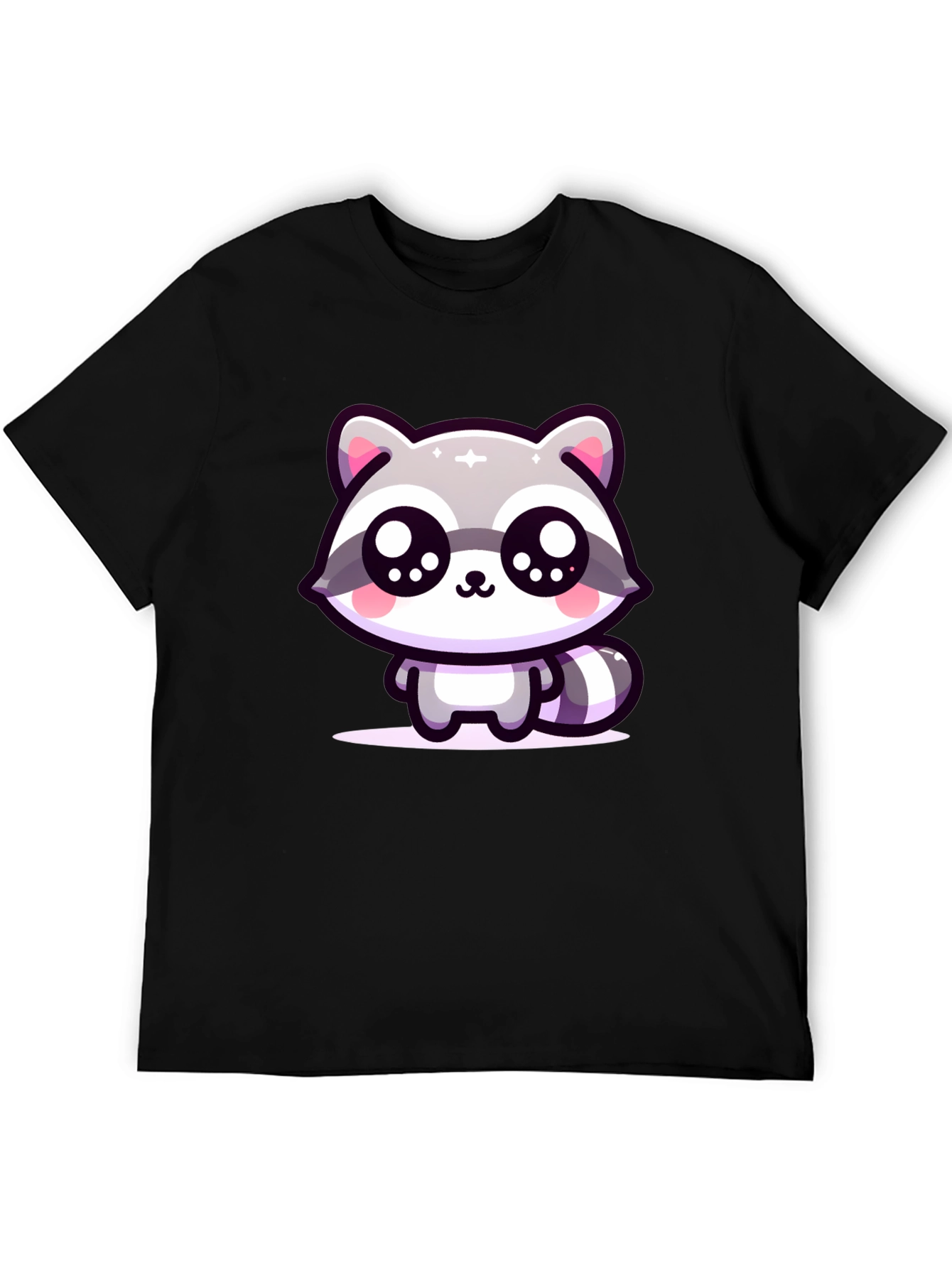 Black Cute Raccoon Graphic Black T-Shirt view 5