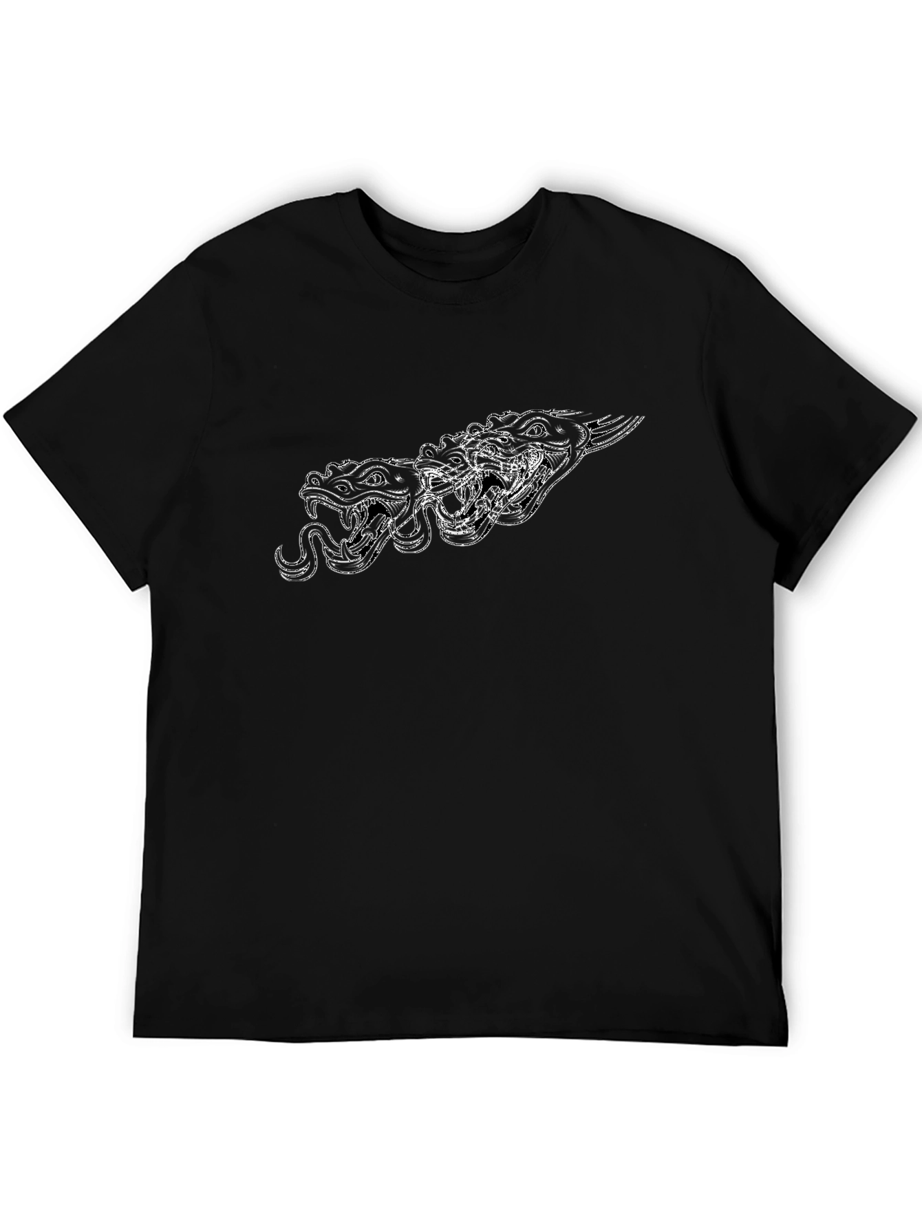 Black Men's Black Graphic Tee - Three-Headed Serpent Design view 5