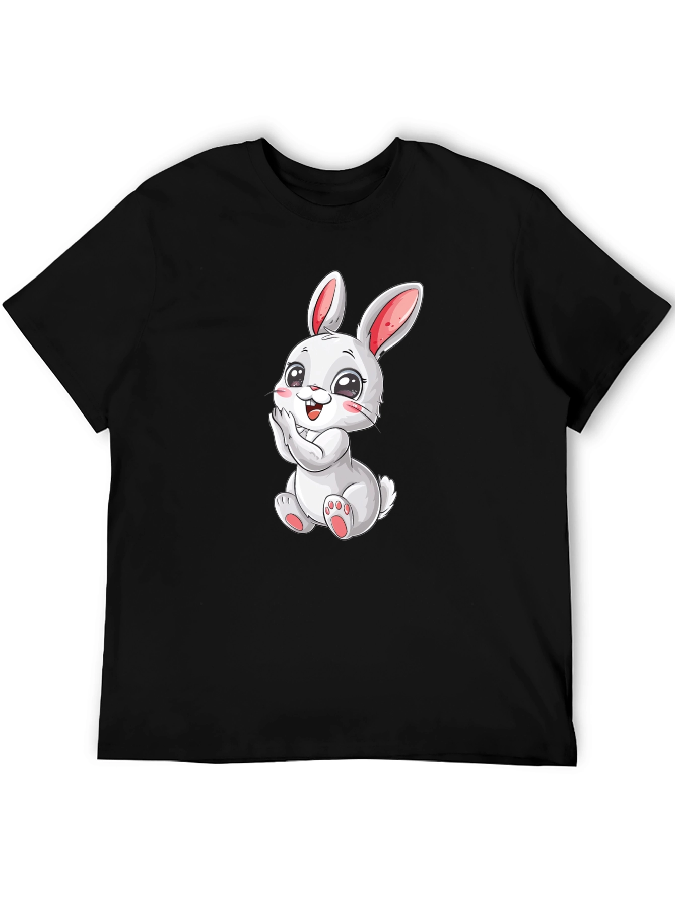 Black Cute Bunny Graphic Tee - Black Cotton Comfort view 5