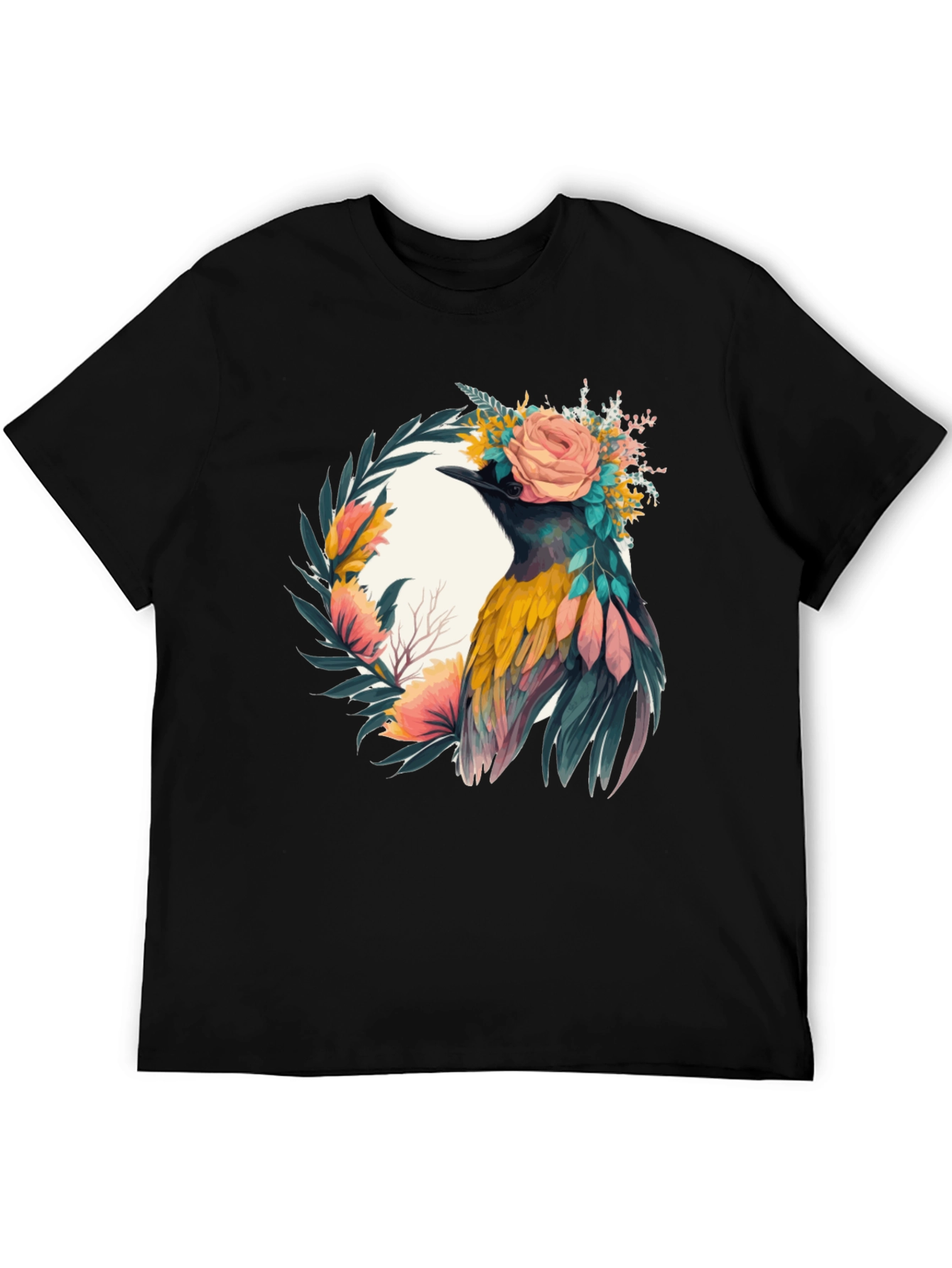Black Floral Bird Graphic Tee - Unique Design view 5