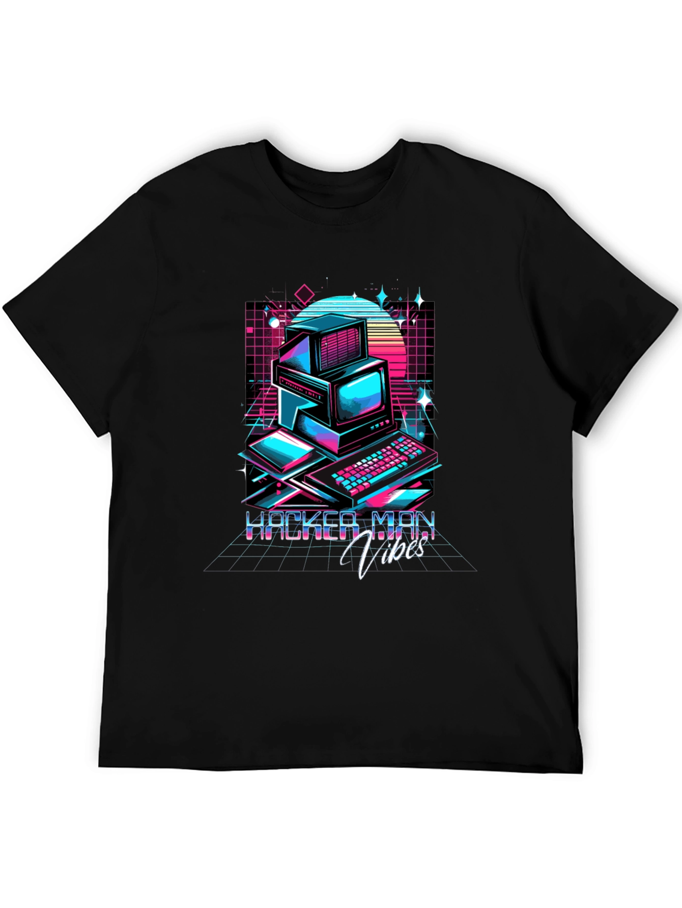 Black Hacker Man Vibes T-Shirt - Retro Computer Design view 5
