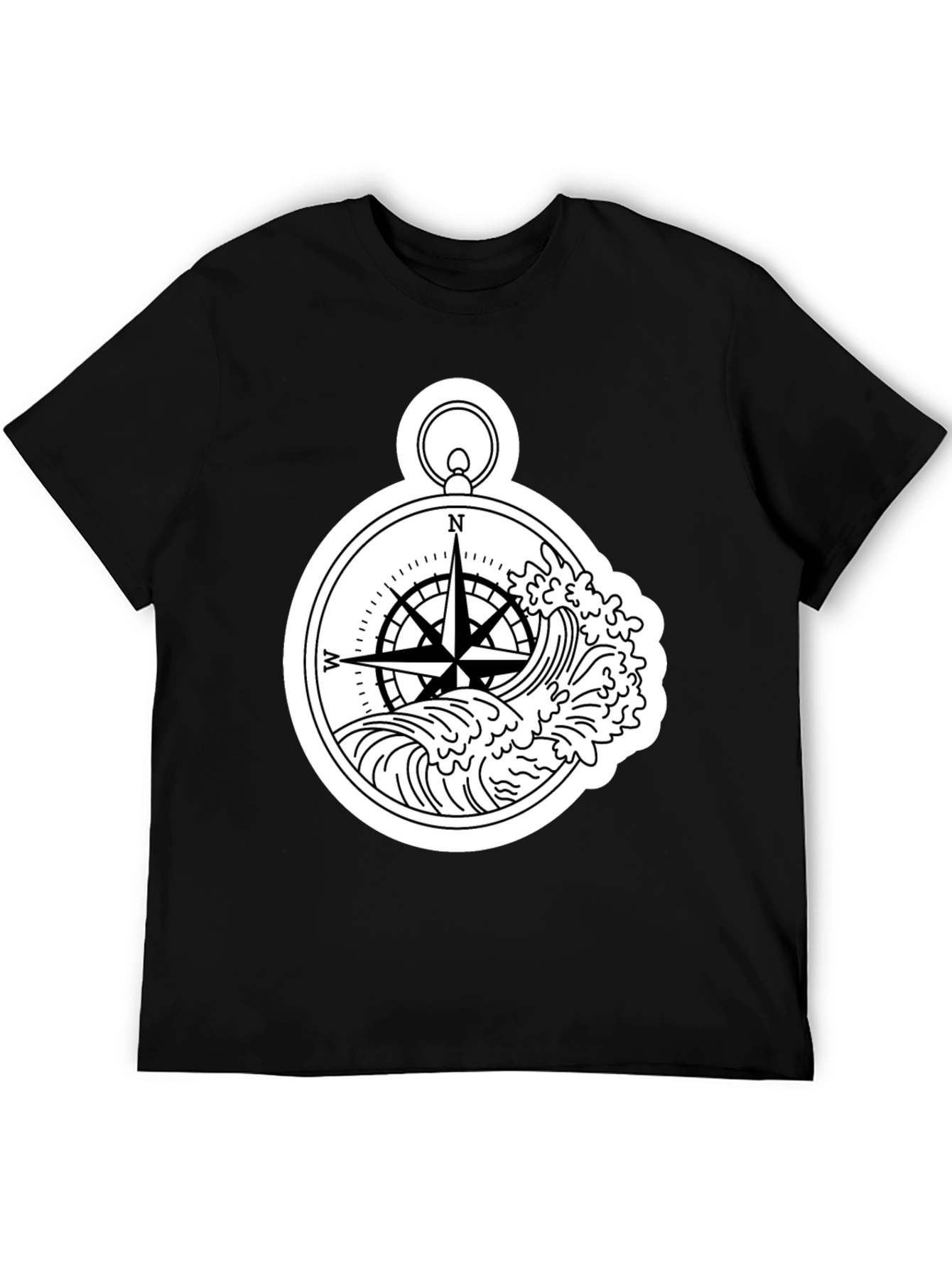 Black Nautical Compass Wave Graphic T-Shirt - Black view 5