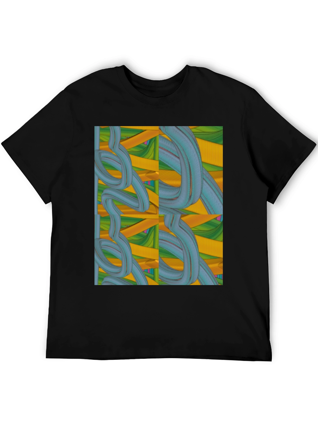Black Abstract Swirl Design Black T-Shirt view 5