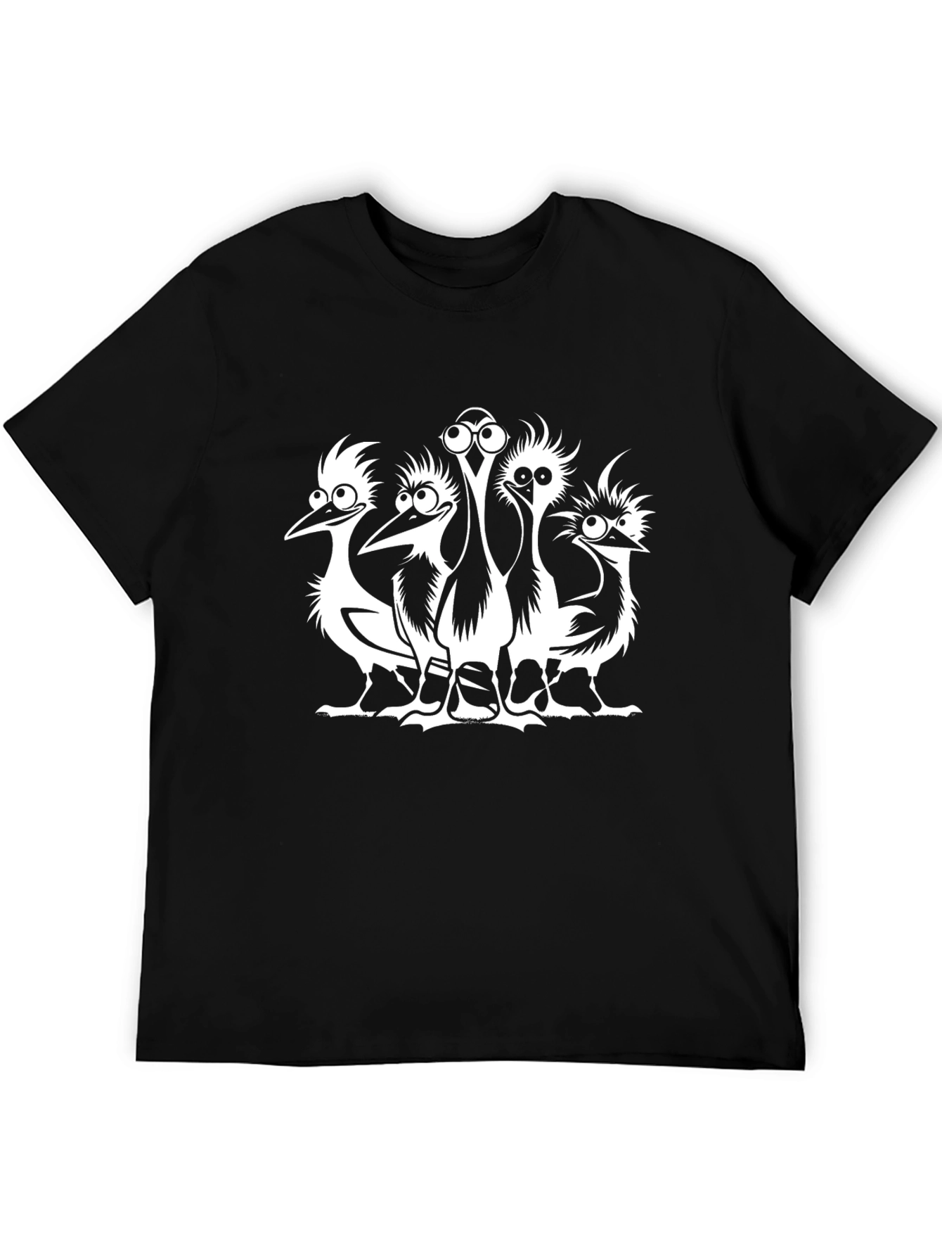 Black Cartoon Ostrich Graphic T-Shirt - Unisex view 5