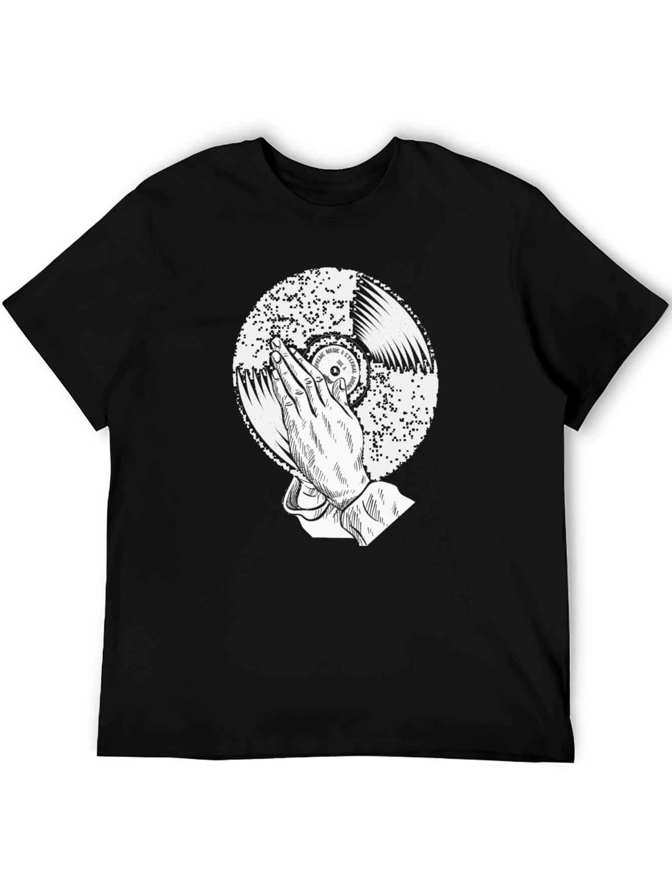 Black Black Graphic Tee: Praying Hands Record Design view 5
