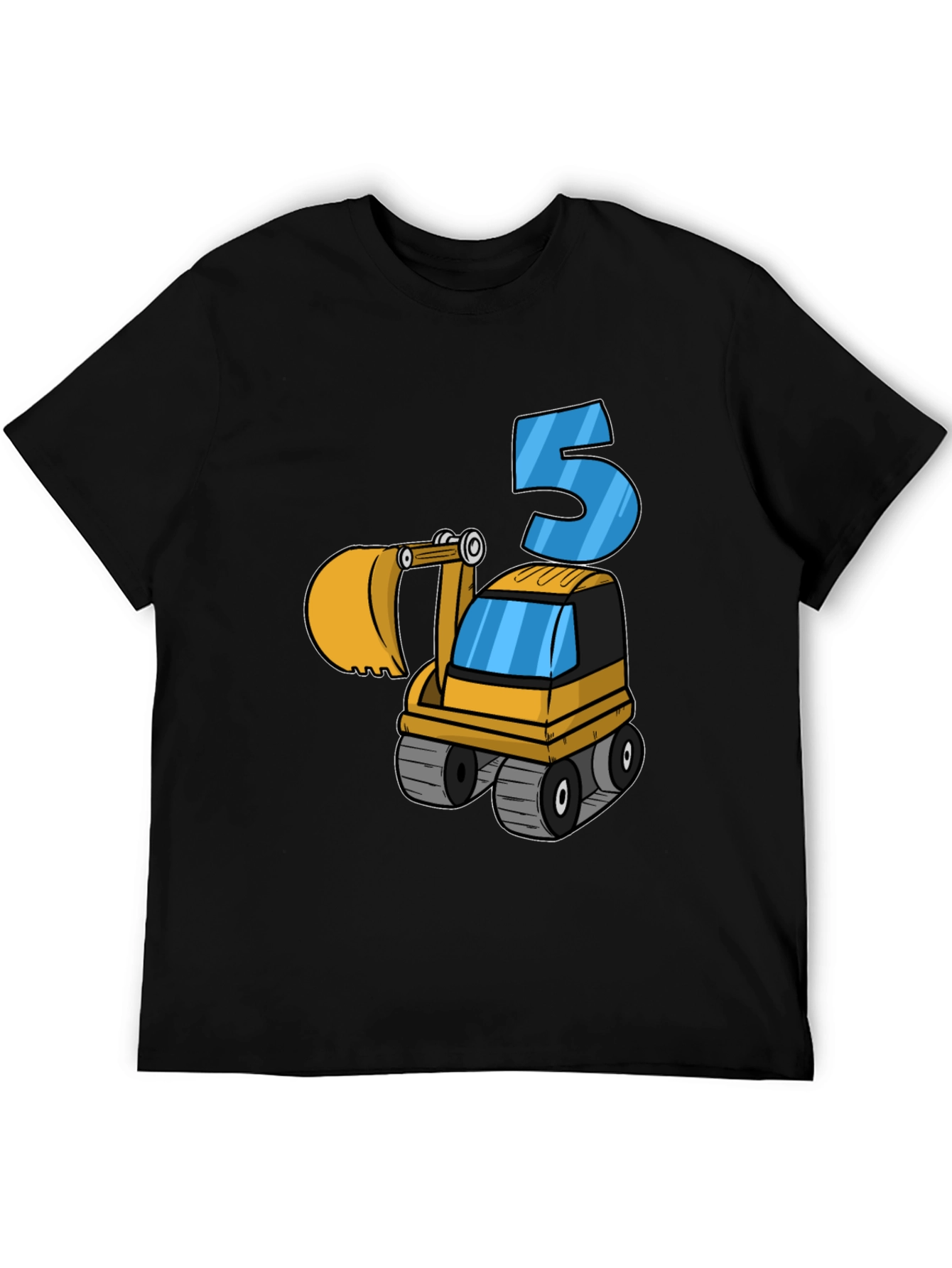 Black Kids 5th Birthday Excavator T-Shirt view 5
