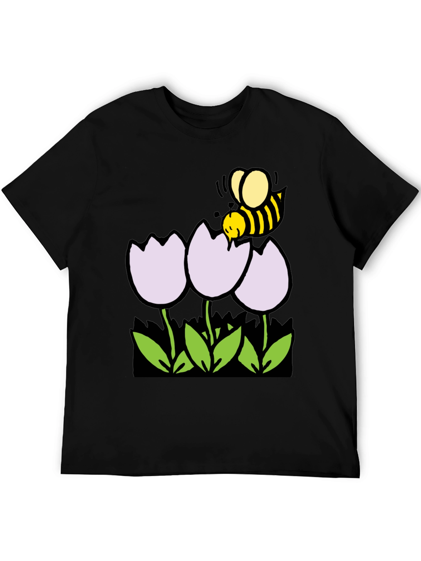 Black Bee and Flowers Graphic T-Shirt - Black Casual Tee view 5