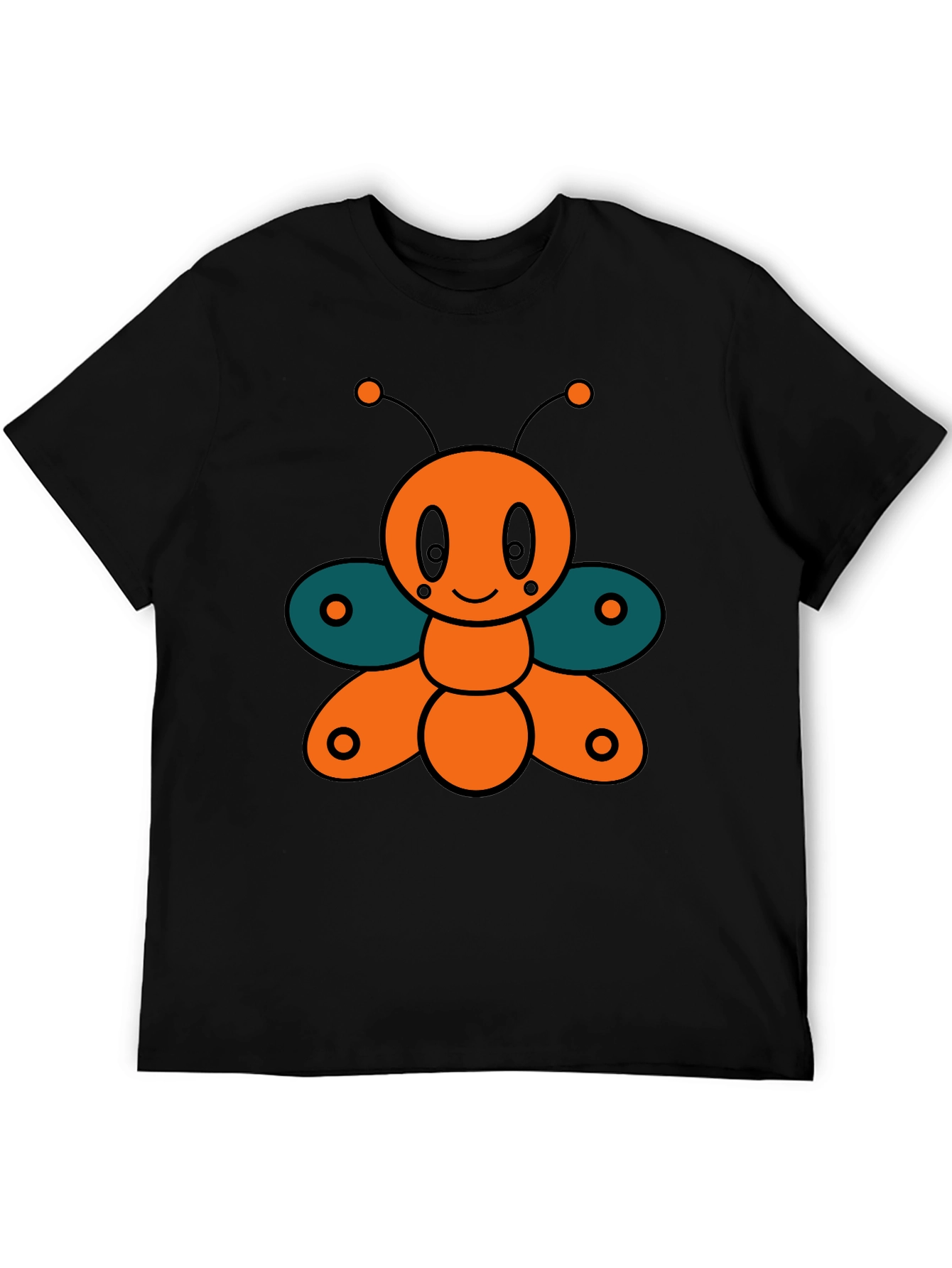 Black Cute Cartoon Butterfly Graphic Tee - Black view 5