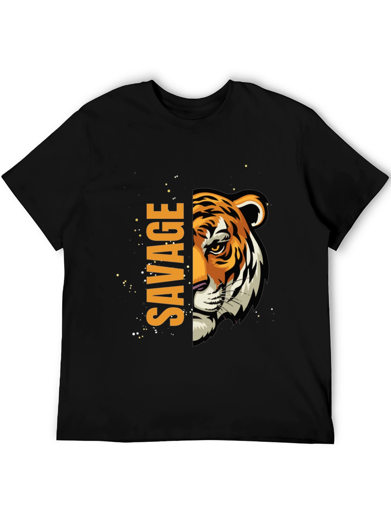 Black Savage Tiger Graphic Print Men's Black T-Shirt view 5