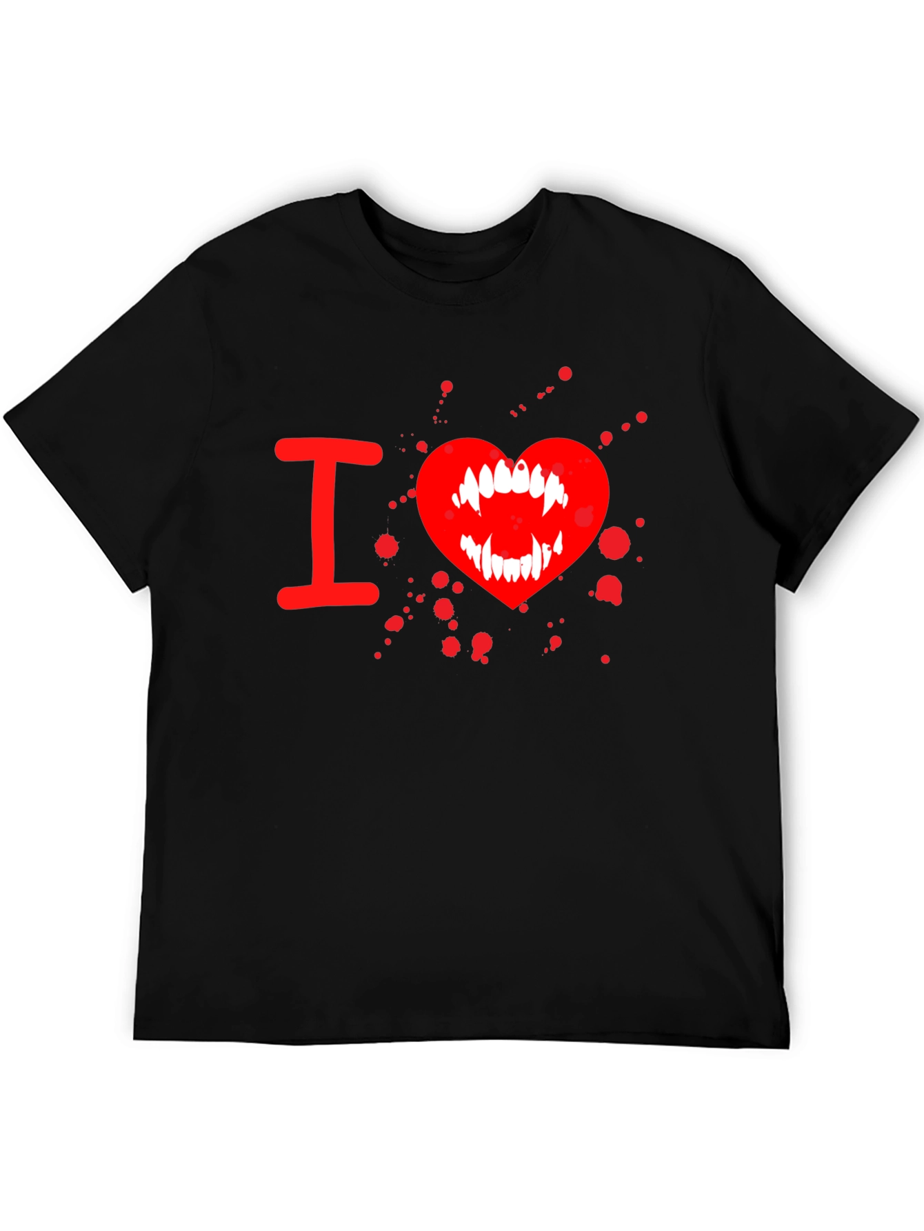 Black I Heart Vampire Fangs Tee - Black Cotton Graphic T-Shirt view 5