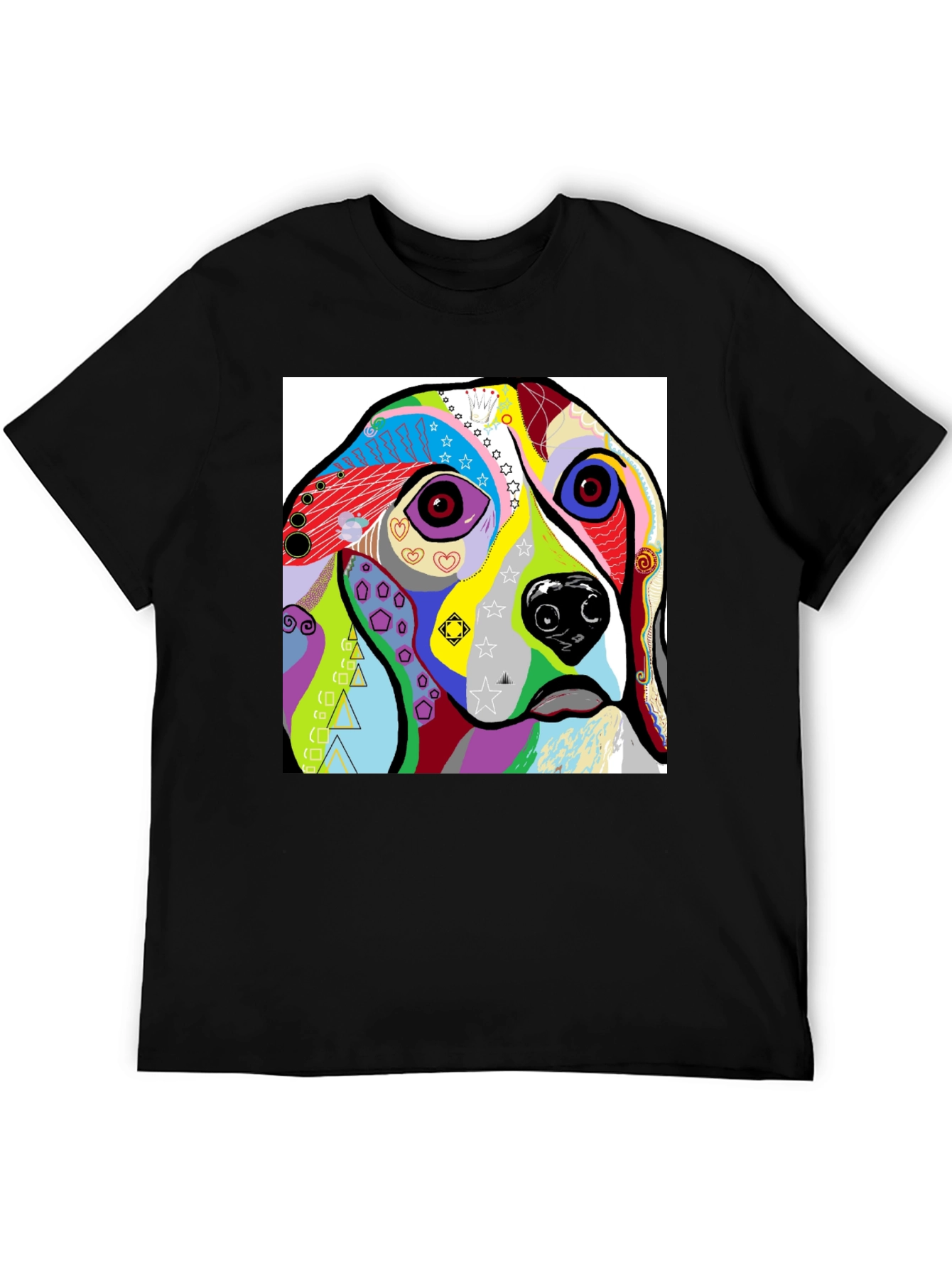 Black Abstract Dog Print Black T-Shirt view 5