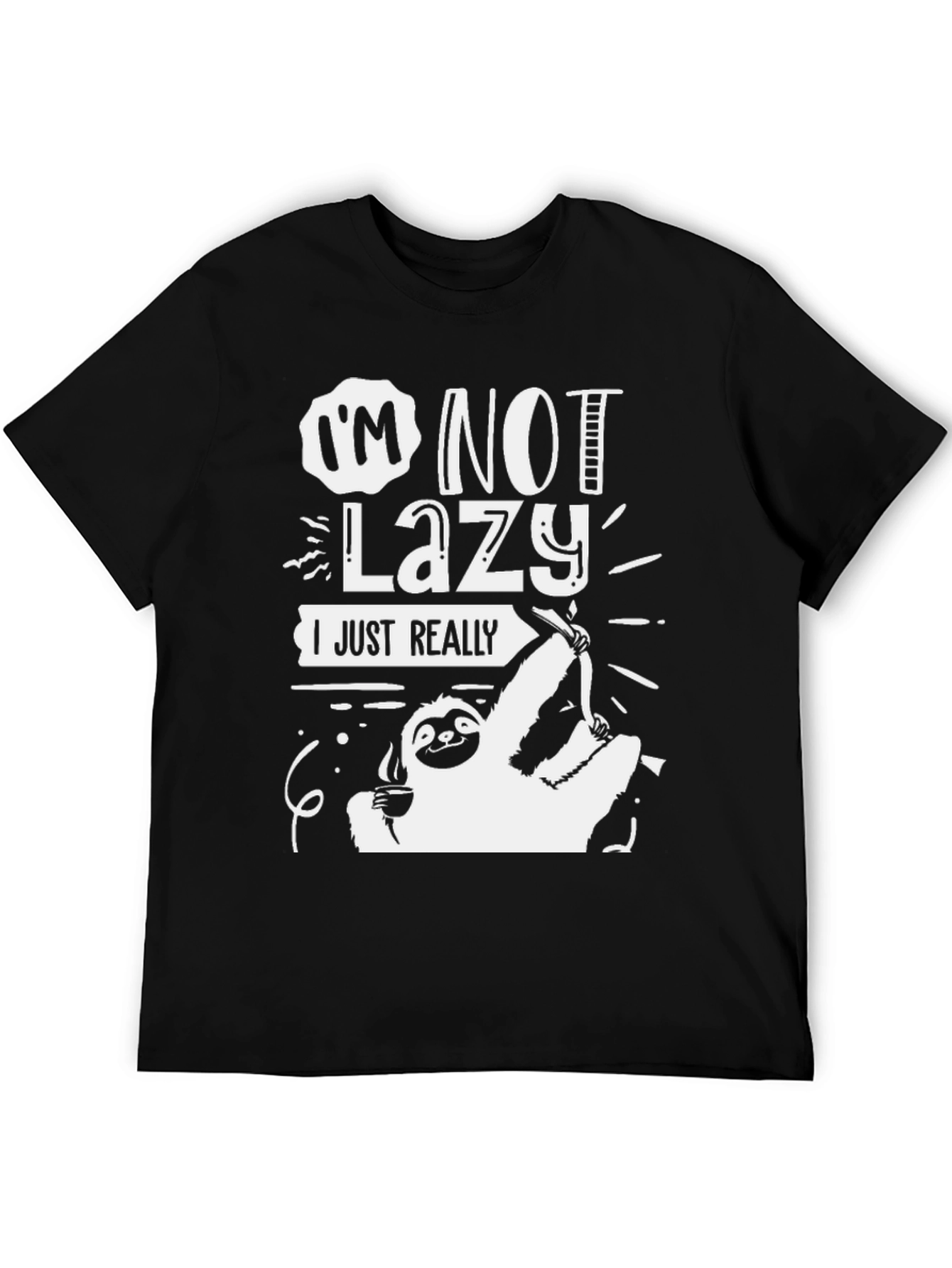 Black I'm Not Lazy, Sloth Graphic Tee - Black Cotton view 5