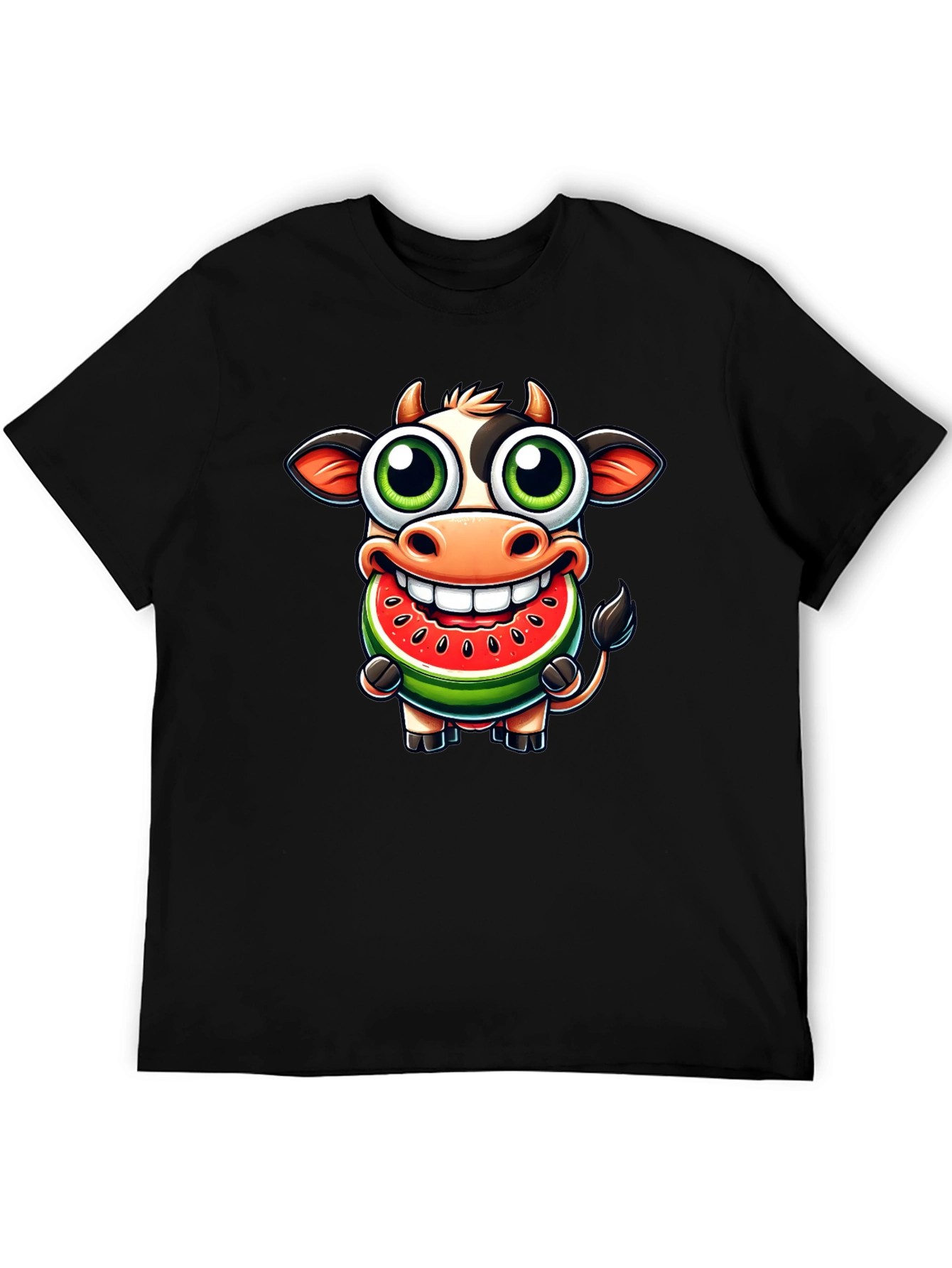 Black Funny Cow Watermelon Cartoon T-Shirt view 5