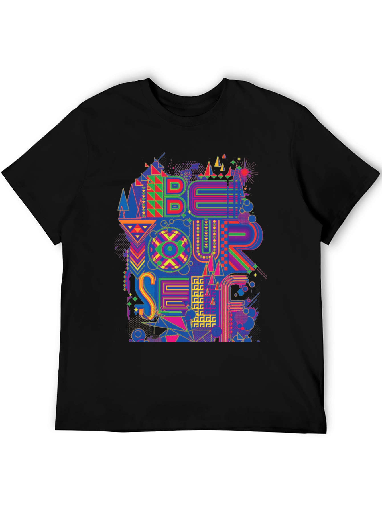 Black Be Yourself Graphic Print Men's Black T-Shirt view 5