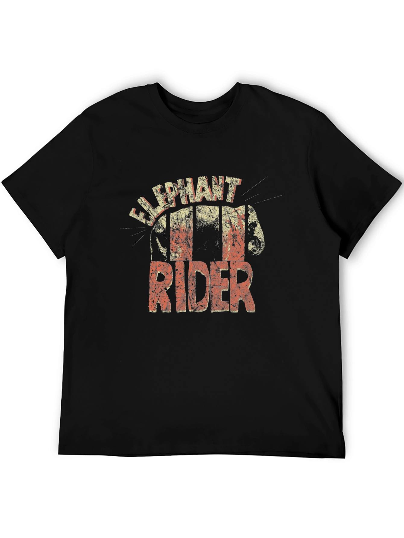 Black Elephant Rider Graphic Tee - Unique Distressed Design view 5