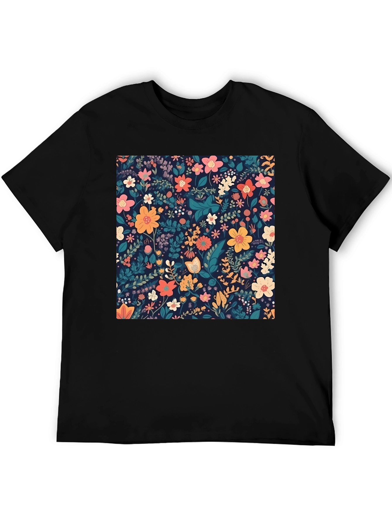Black Floral Print Black T-Shirt view 5