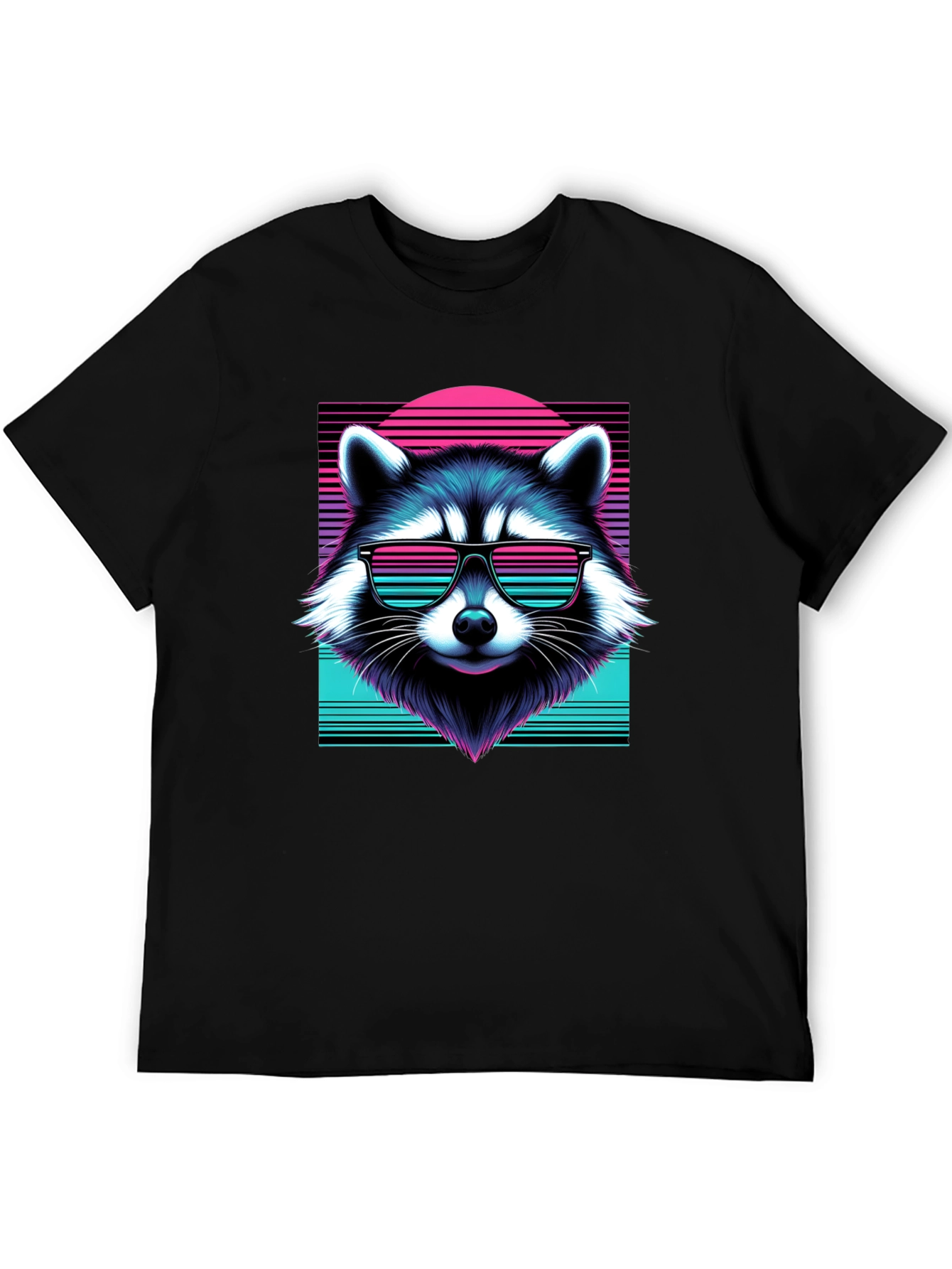 Black Retro Raccoon Graphic Tee - Black Cotton Blend view 5