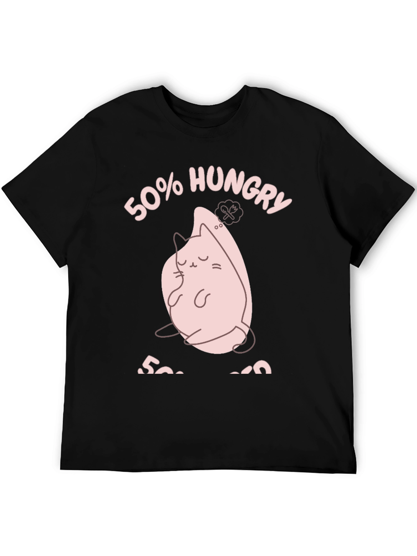 Black 50% Hungry Cat T-Shirt - Cute Black Tee view 5