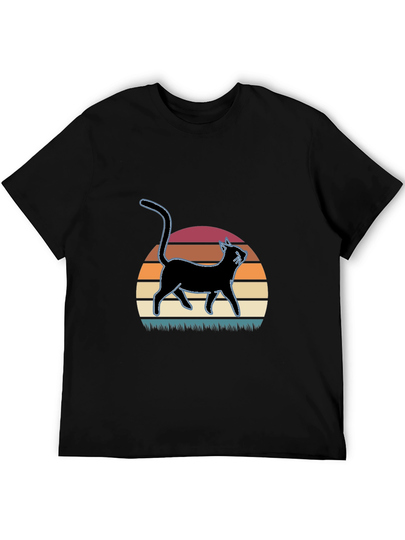 Black Retro Cat Silhouette T-Shirt view 5