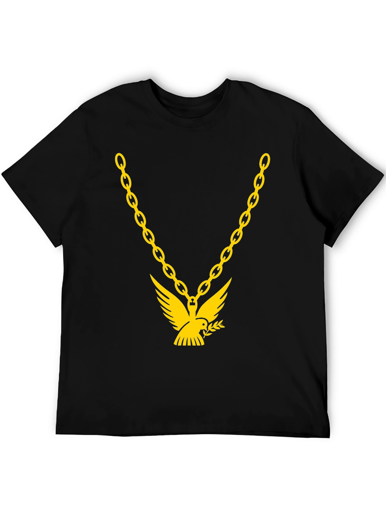 Black Men's Black T-Shirt with Gold Chain & Dove Graphic view 5