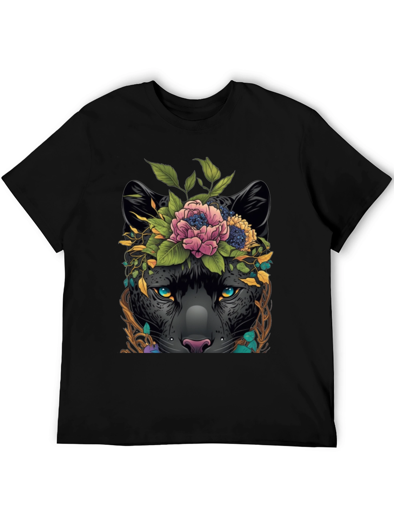 Black Floral Panther Graphic Tee - Unique Animal Design view 5