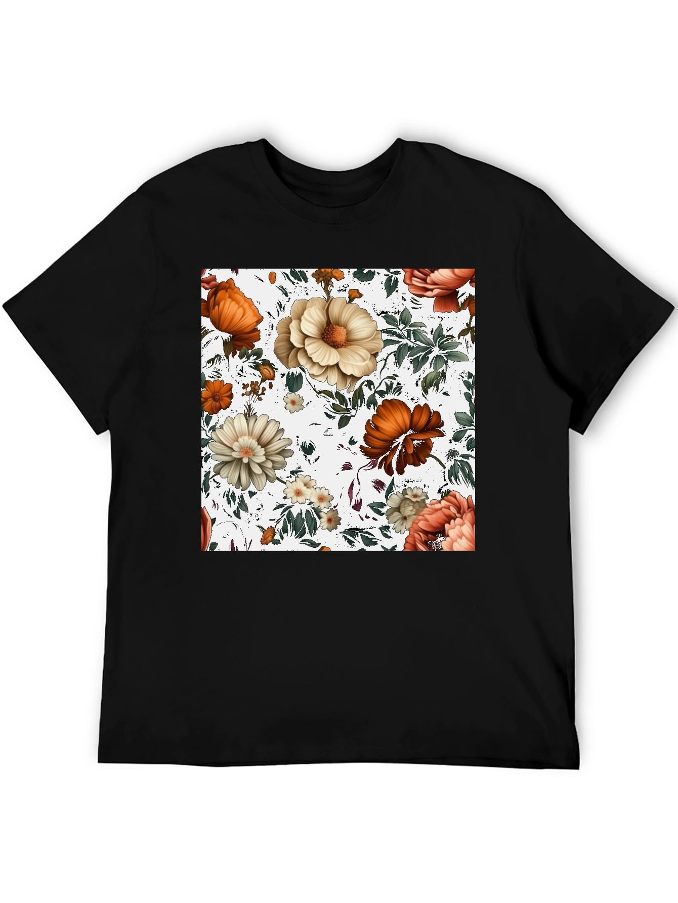 Black Floral Print Crew Neck Tee view 5