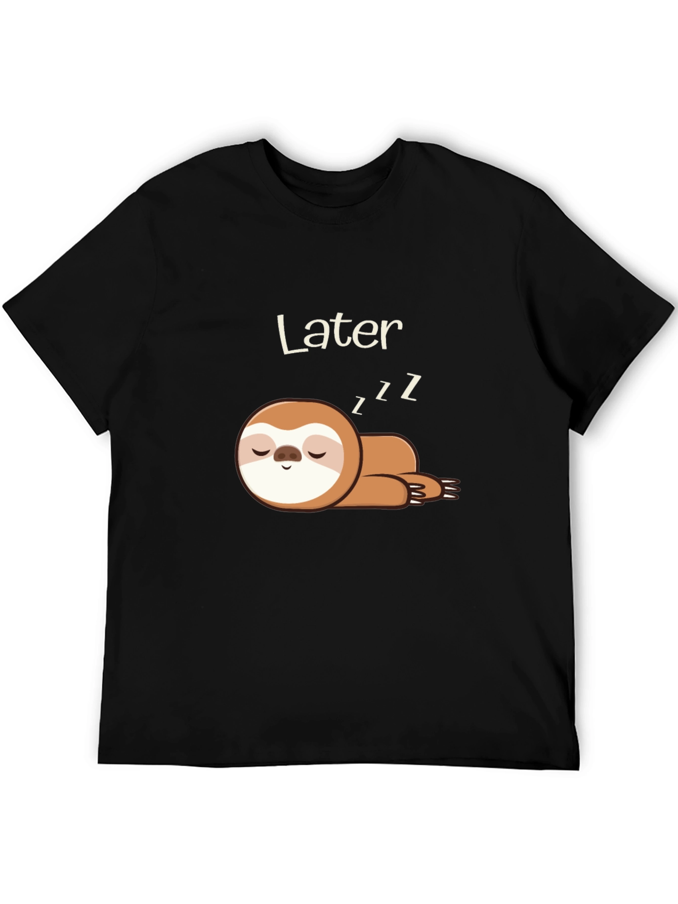Black Men's Black T-Shirt with Sleeping Sloth Design view 5