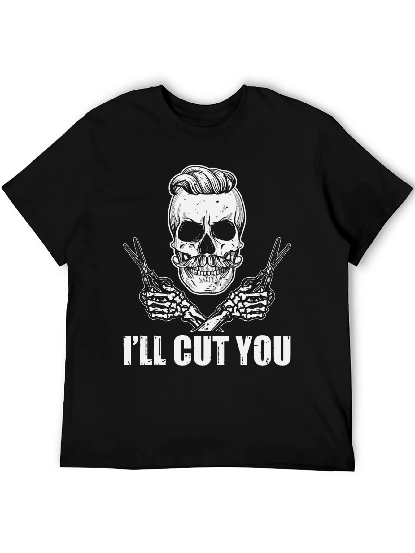 Black I'll Cut You T-Shirt: Skull Barber view 5