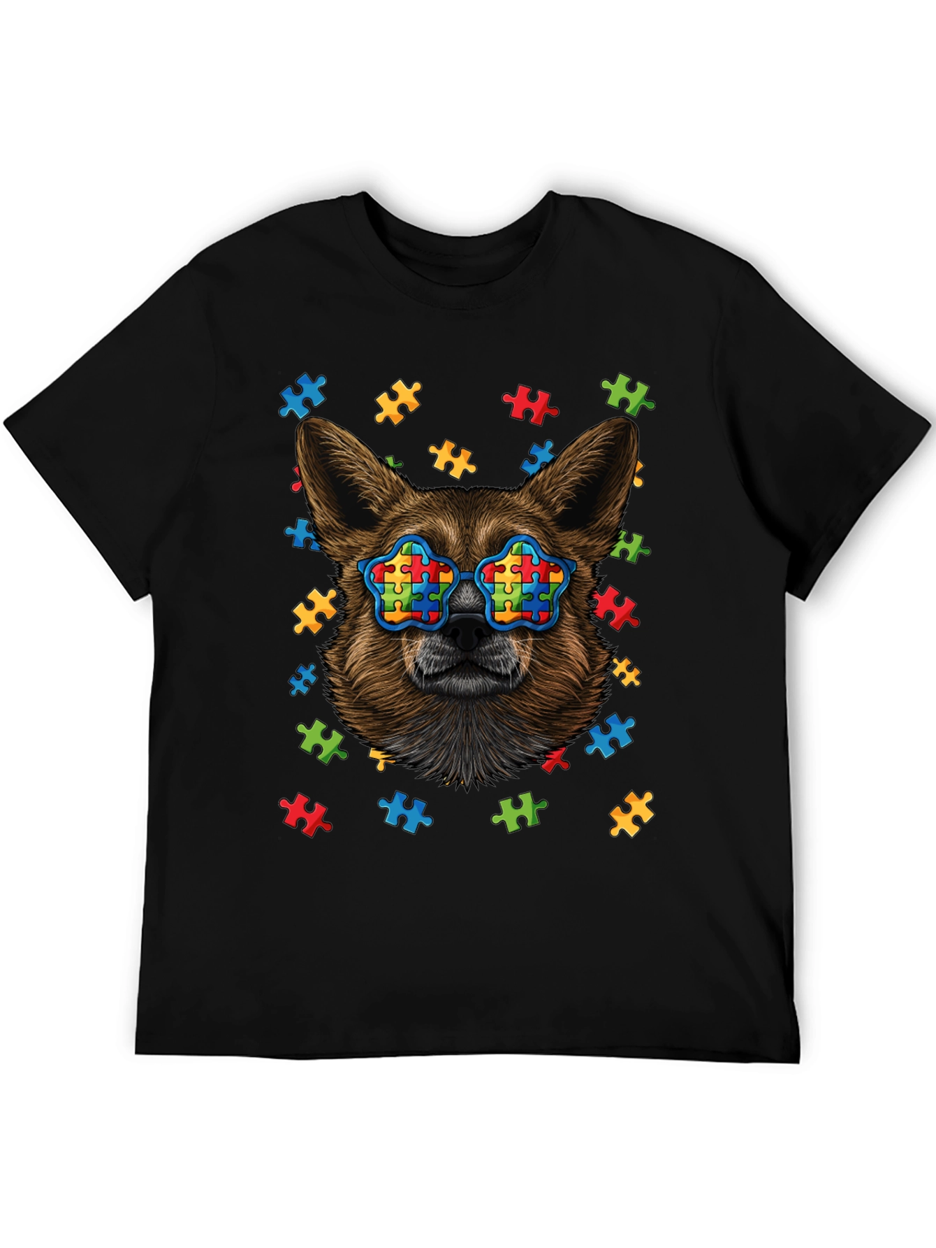 Black Dog Autism Puzzle T-Shirt view 5