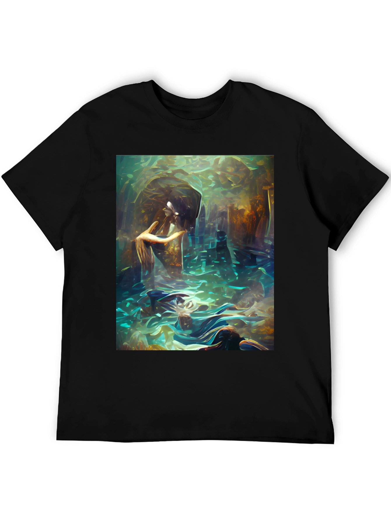 Black Artistic Underwater Scene Black T-Shirt view 5