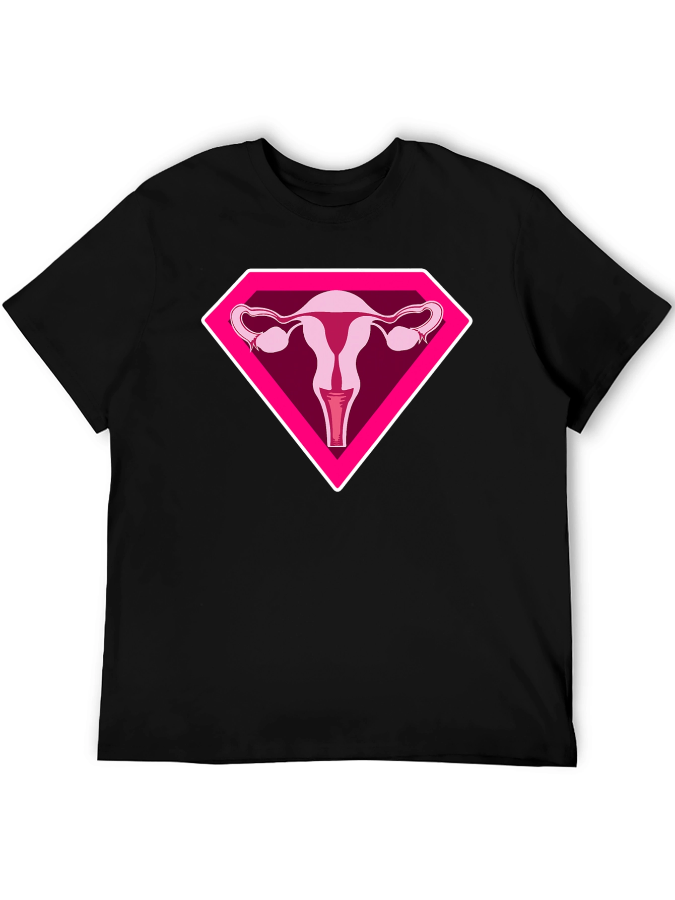 Black Uterus Superhero Graphic Tee - Black Cotton T-Shirt view 5