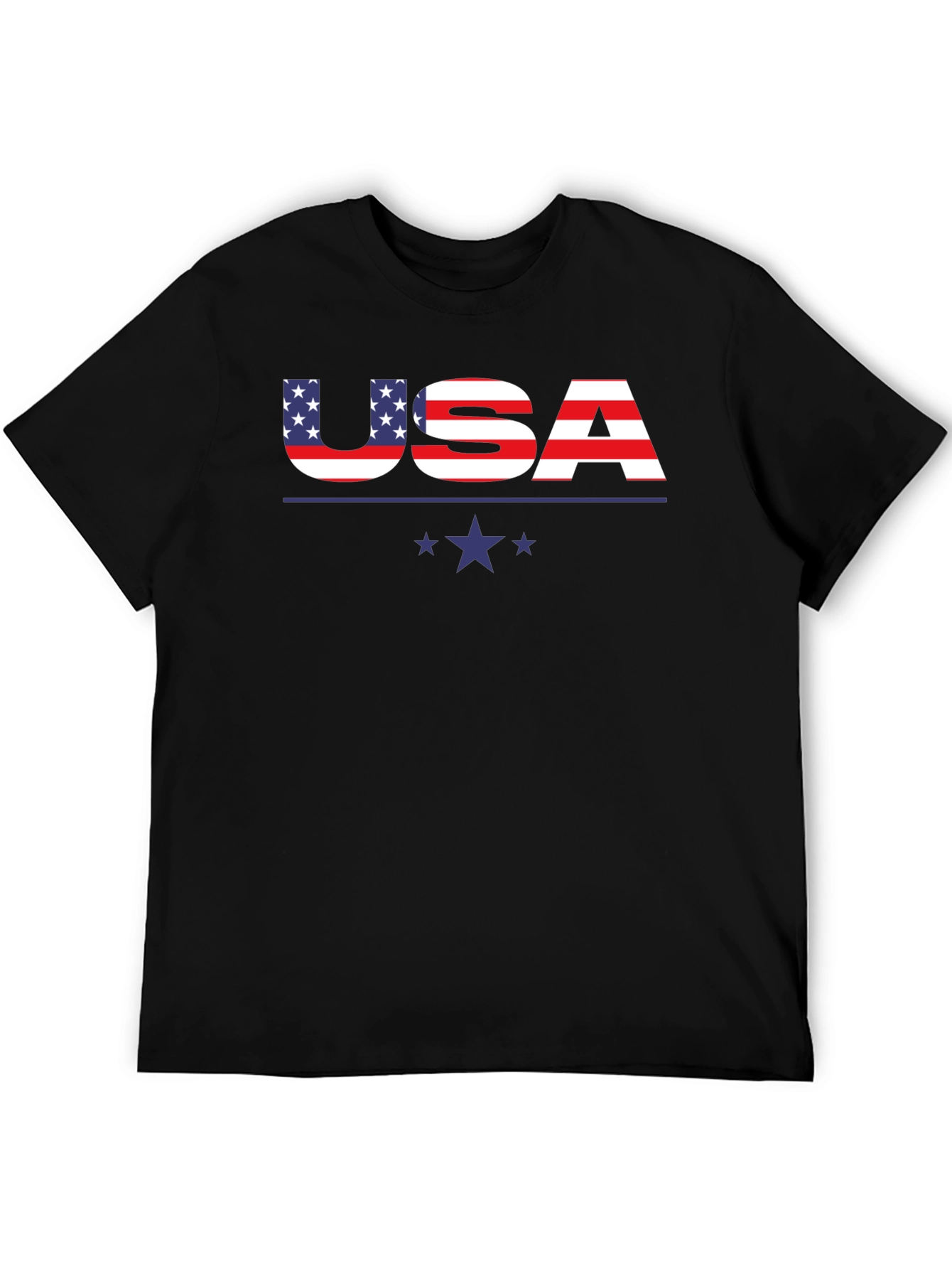 Black USA Flag Graphic Print Crew Neck T-Shirt view 5