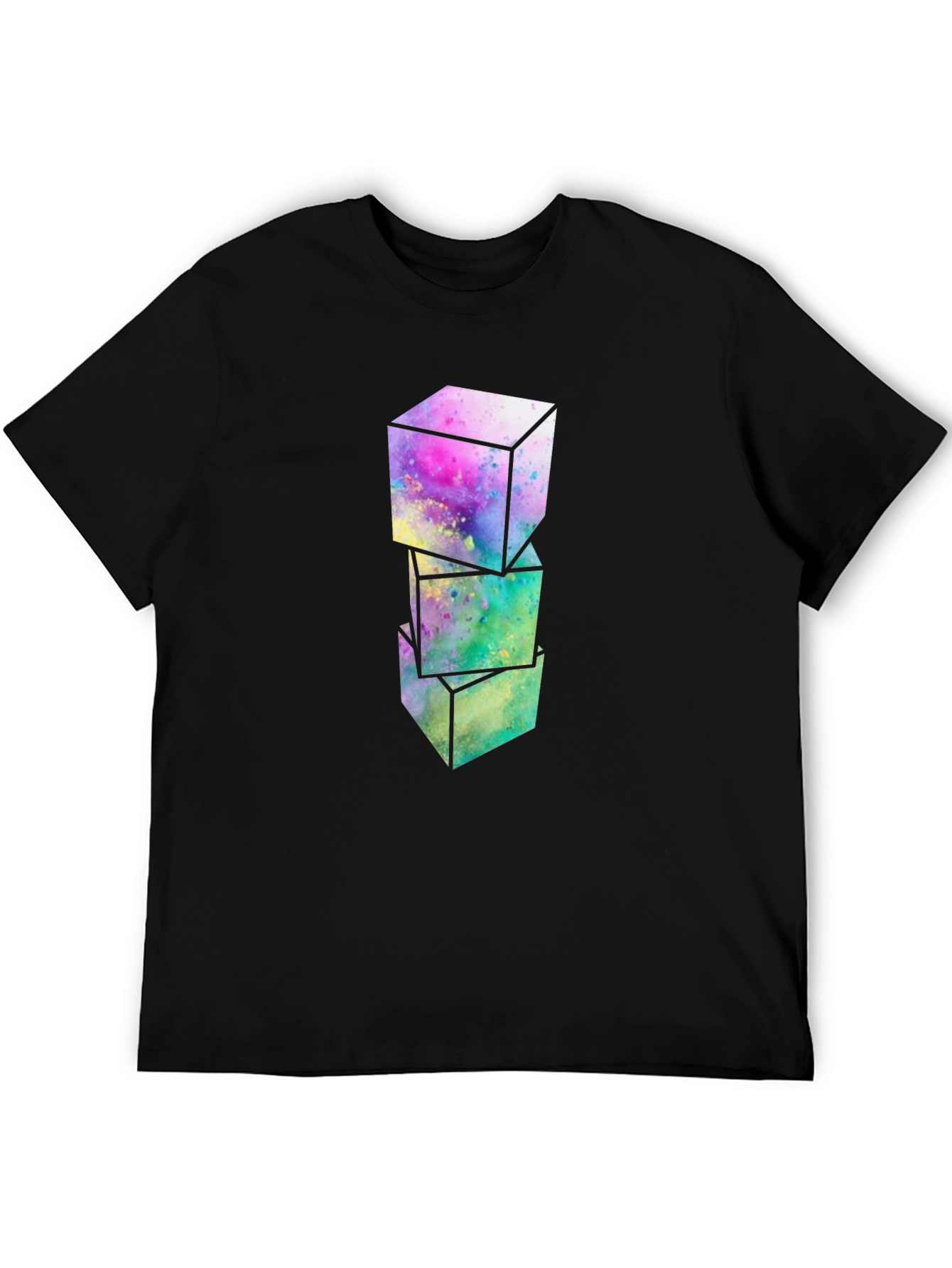Black Abstract Cubes Graphic T-Shirt - Modern Art Tee view 5