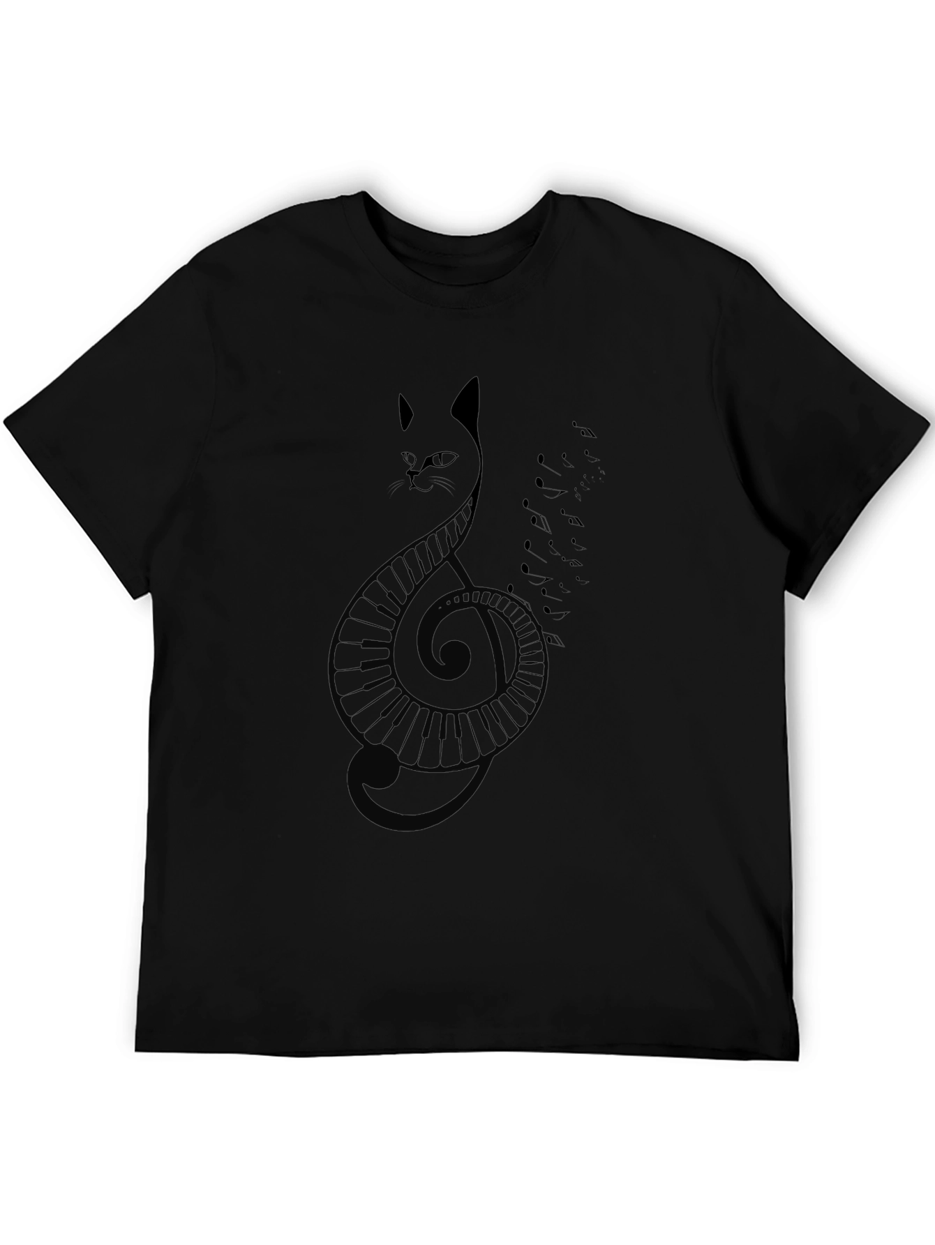 Black Cat Clef Music T-Shirt - Black view 5