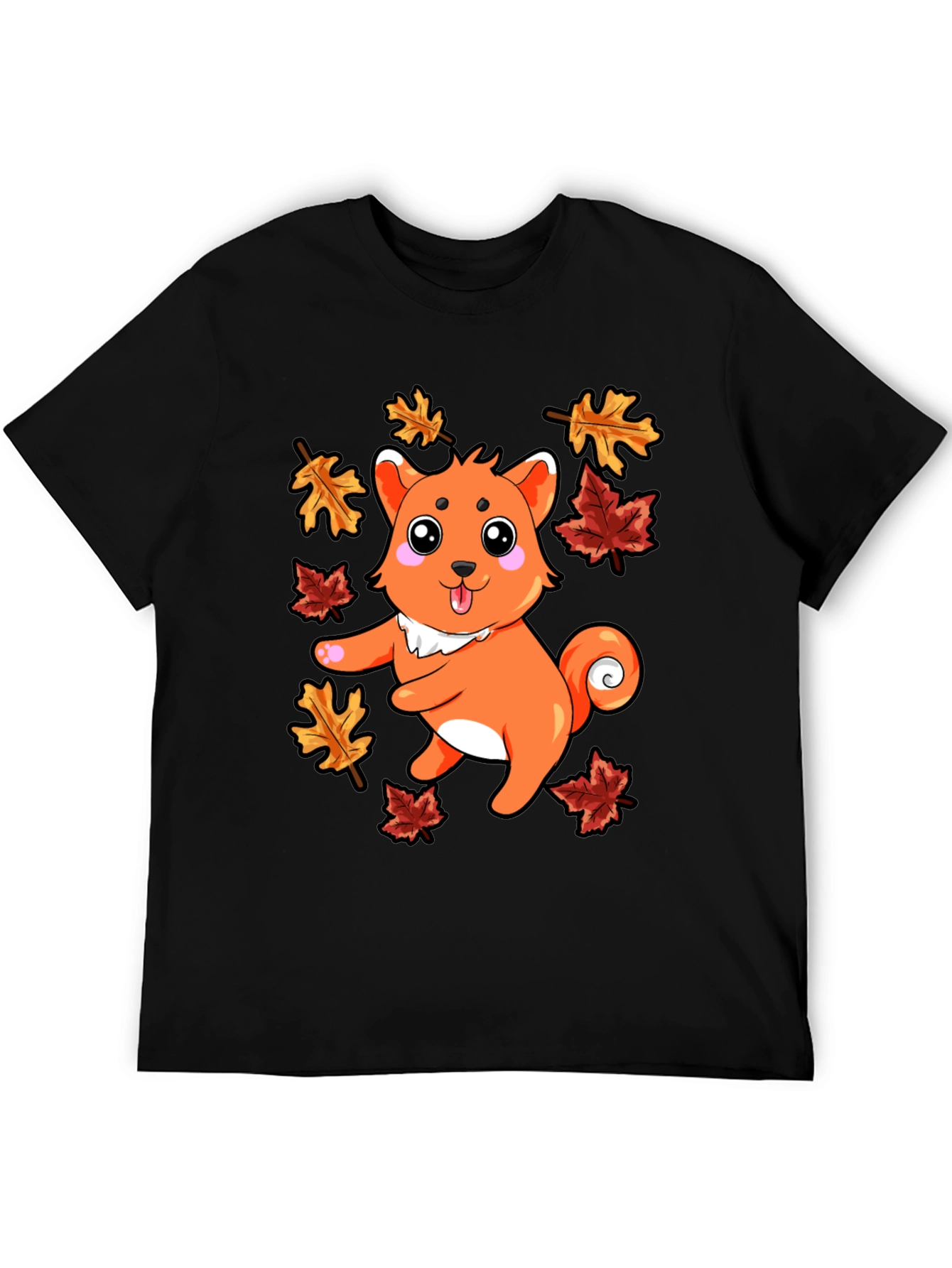 Black Autumn Shiba Inu T-Shirt - Cute Dog & Fall Leaves view 5