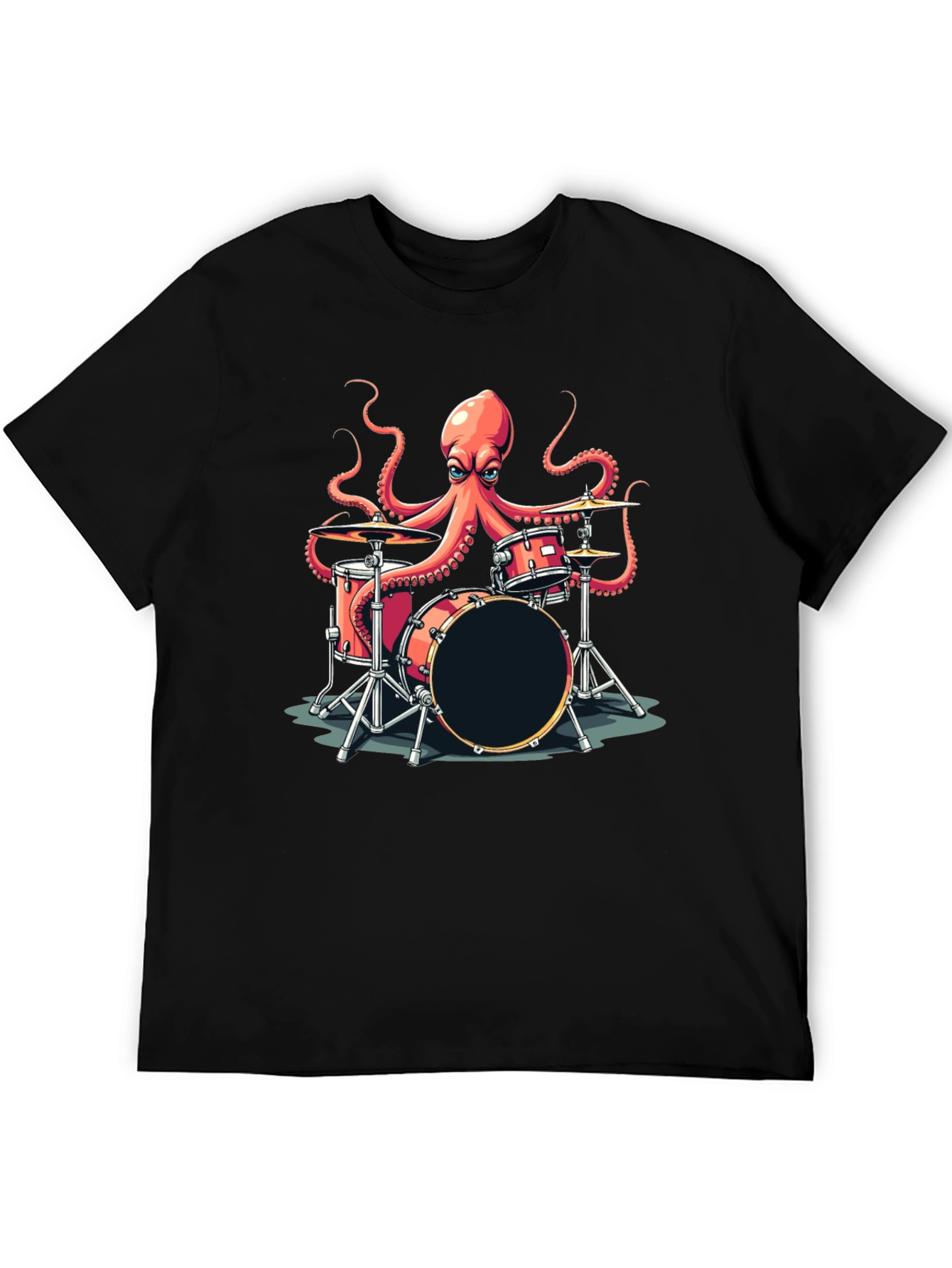Black Octopus Drummer Graphic T-Shirt - Black view 5