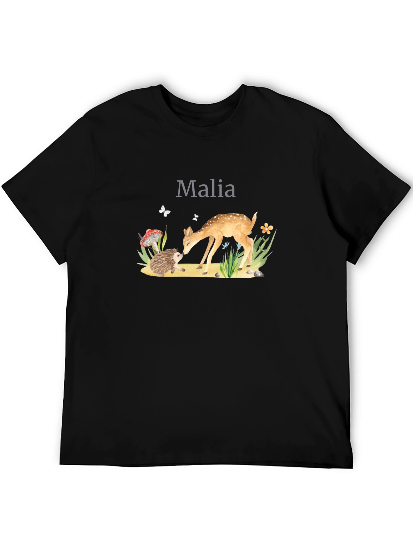 Black Malia Deer & Hedgehog Black T-Shirt view 5