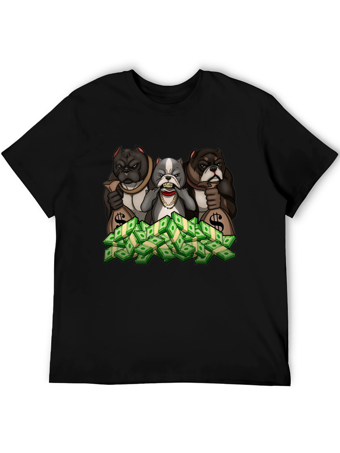 Black Bulldog Money T-Shirt - Cartoon Graphic Tee view 5