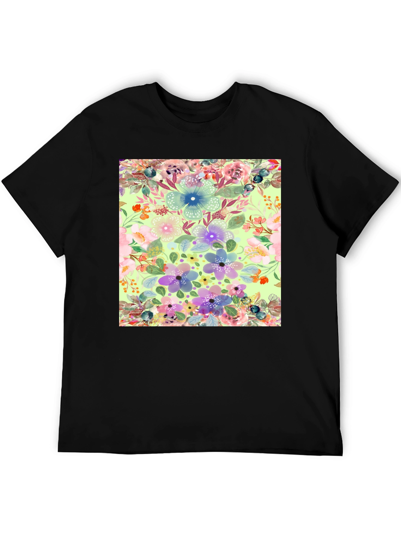 Black Floral Print T-Shirt - Black Casual Tee view 5