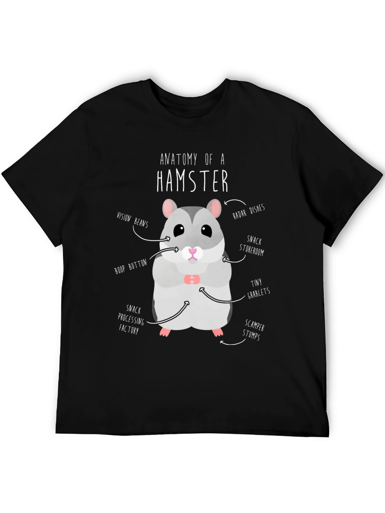 Black Anatomy of a Hamster Funny T-Shirt view 5