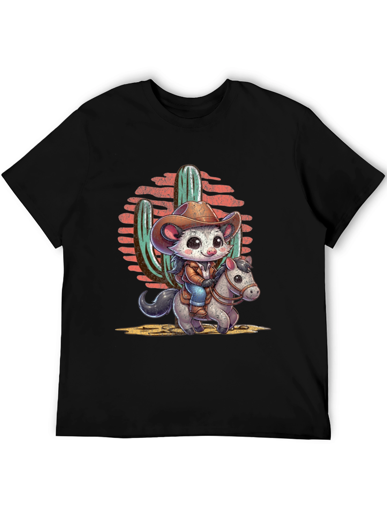 Black Cute Cowboy Possum T-Shirt view 5