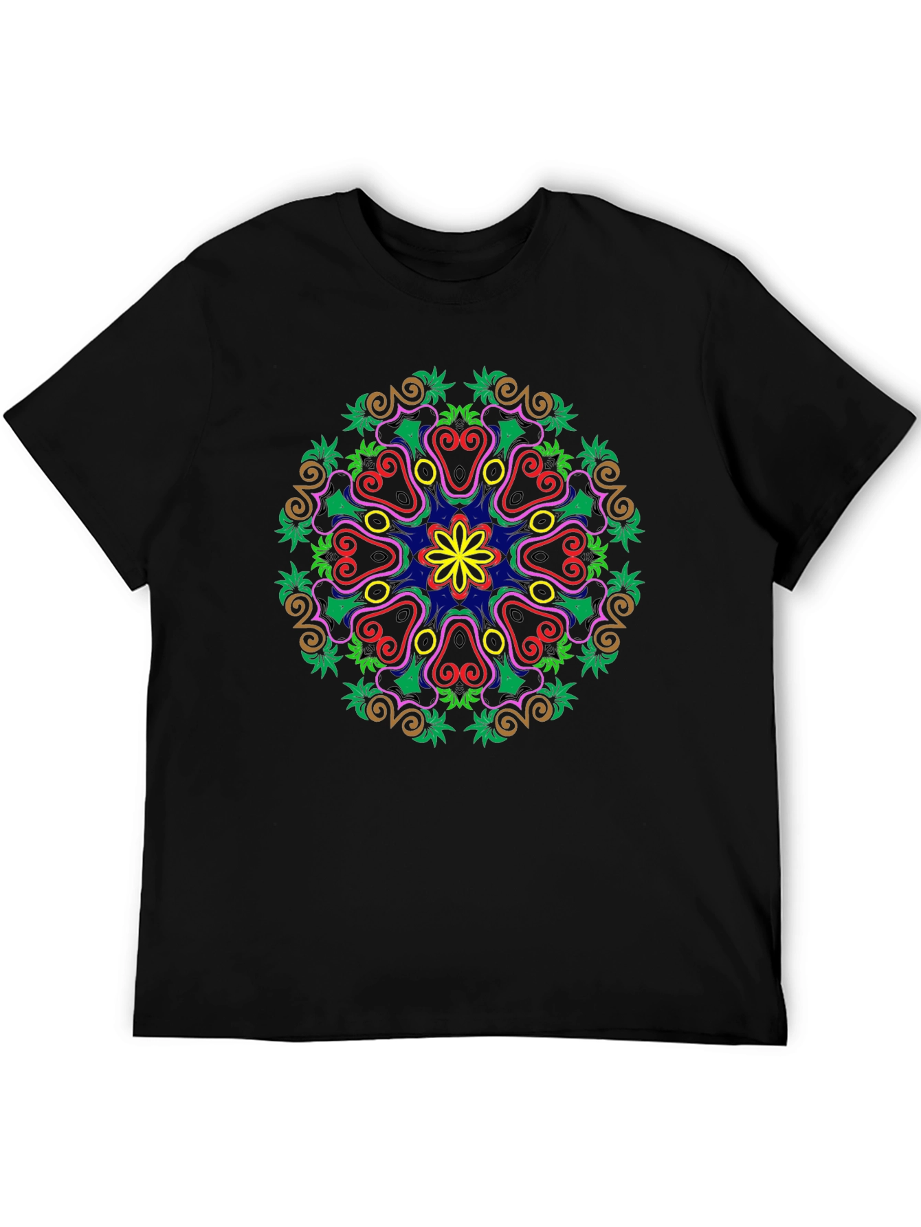 Black Colorful Mandala Graphic Print Black T-Shirt view 5