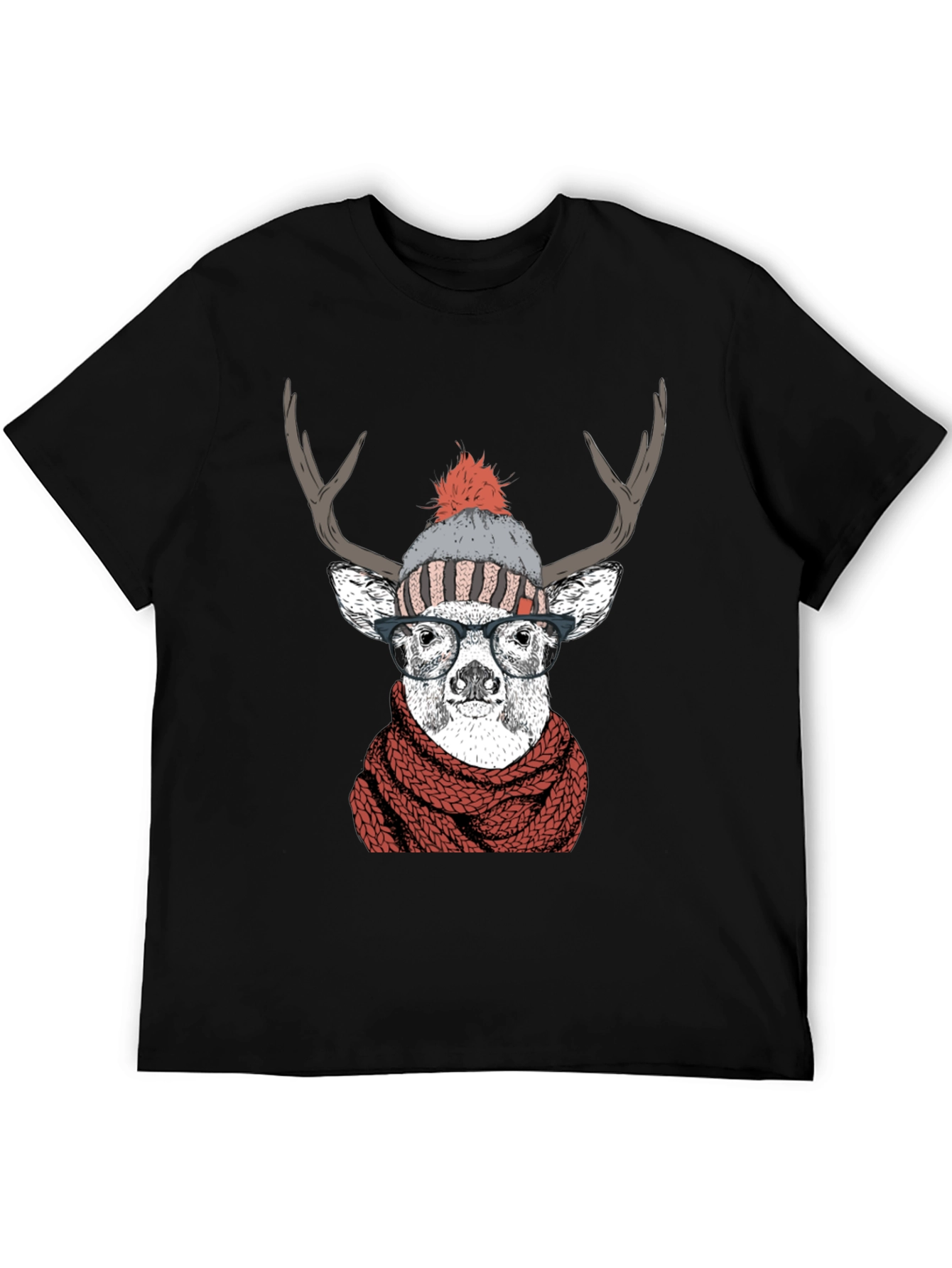 Hipster Deer Graphic Tee - Antler Scarf & Glasses - 5