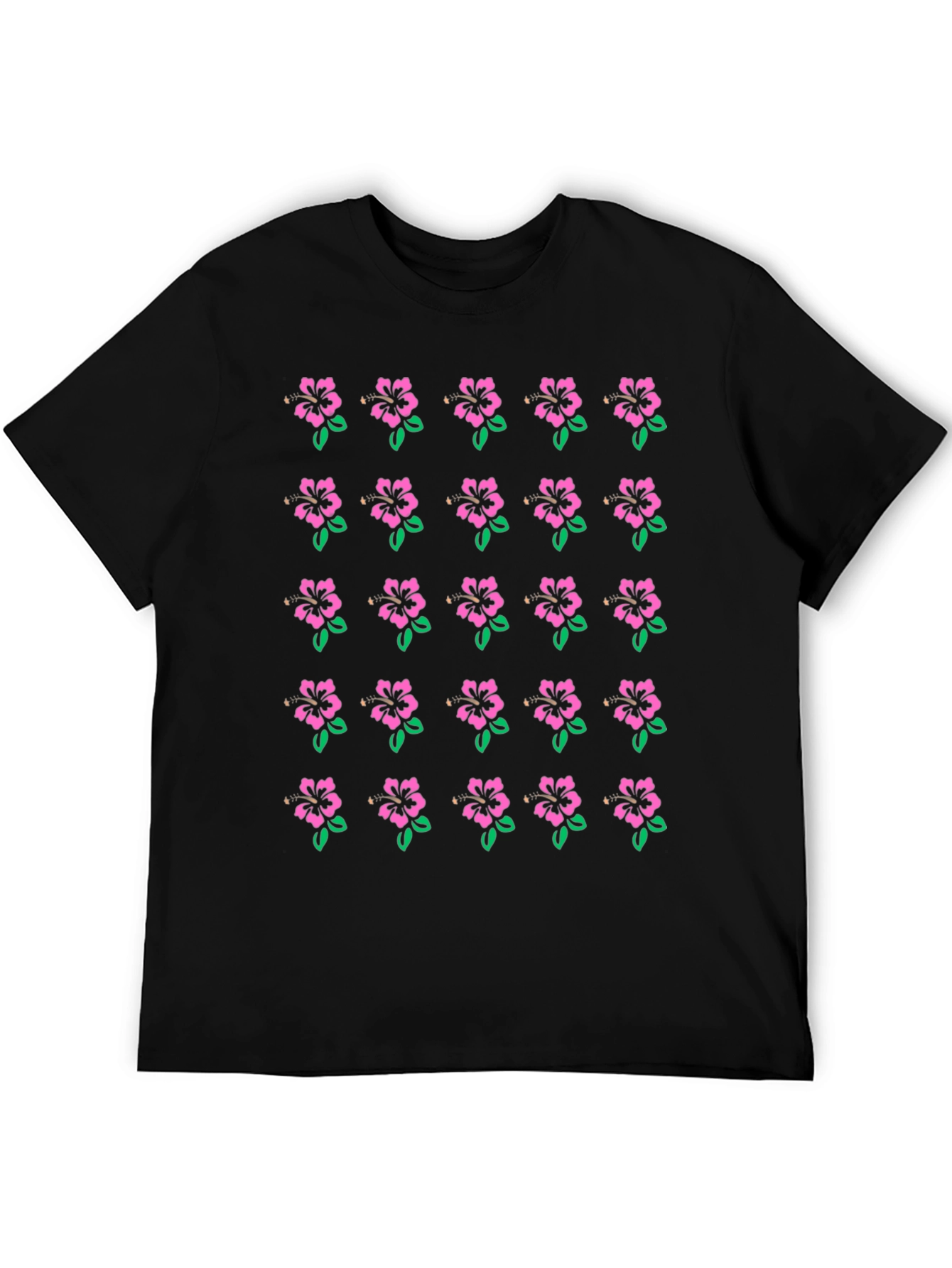 Black Hibiscus Print Crew Neck Tee view 5