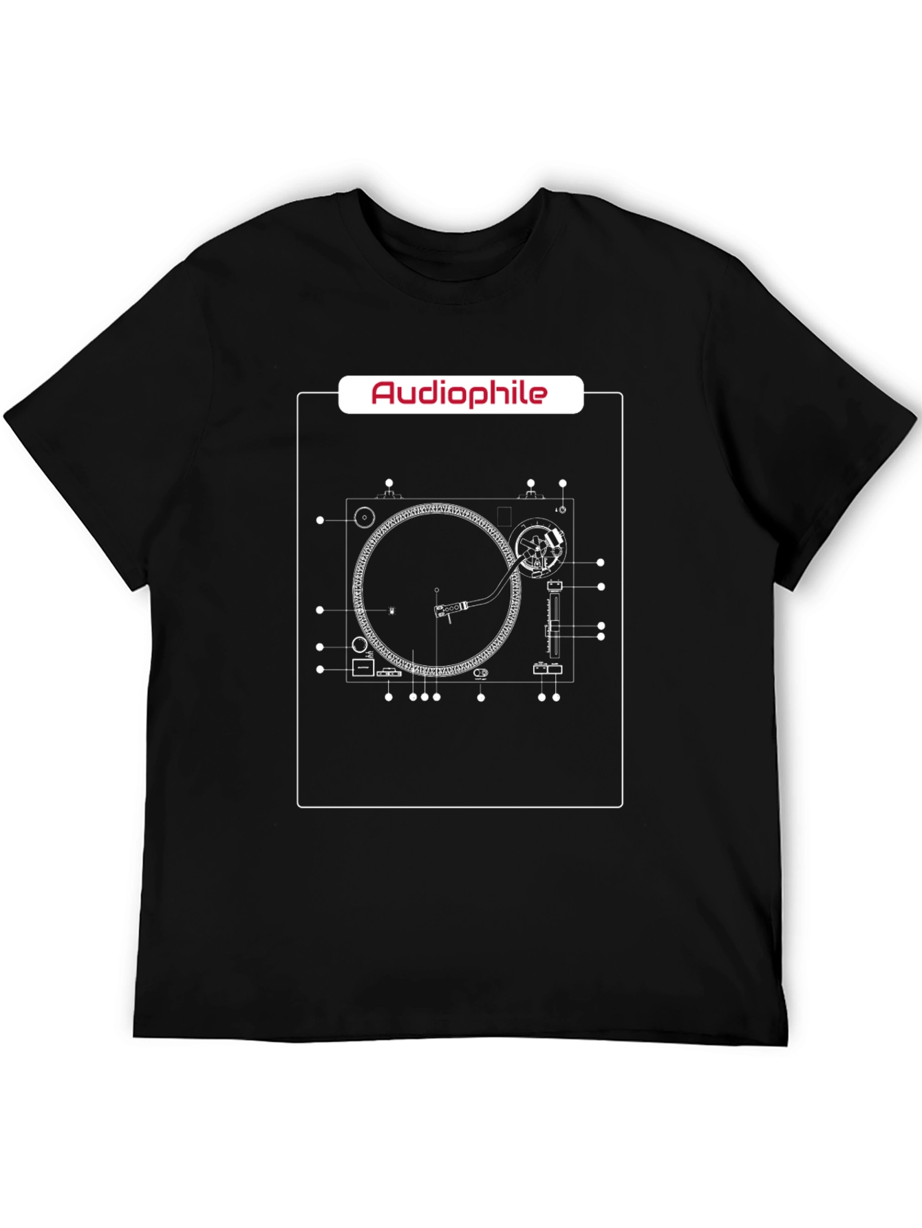 Black Audiophile Turntable Blueprint T-Shirt view 5