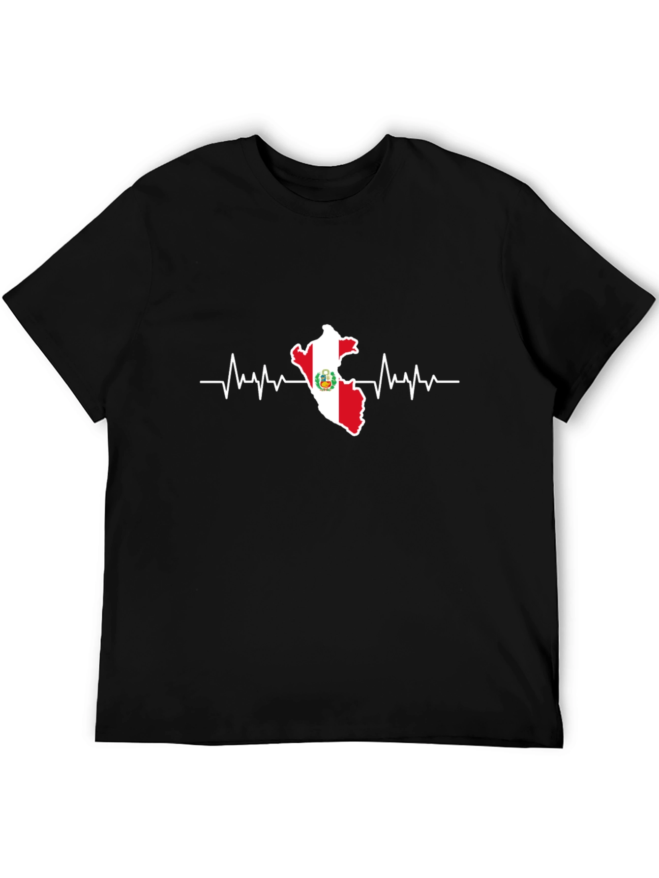 Black Peru Flag Heartbeat Graphic T-Shirt view 5