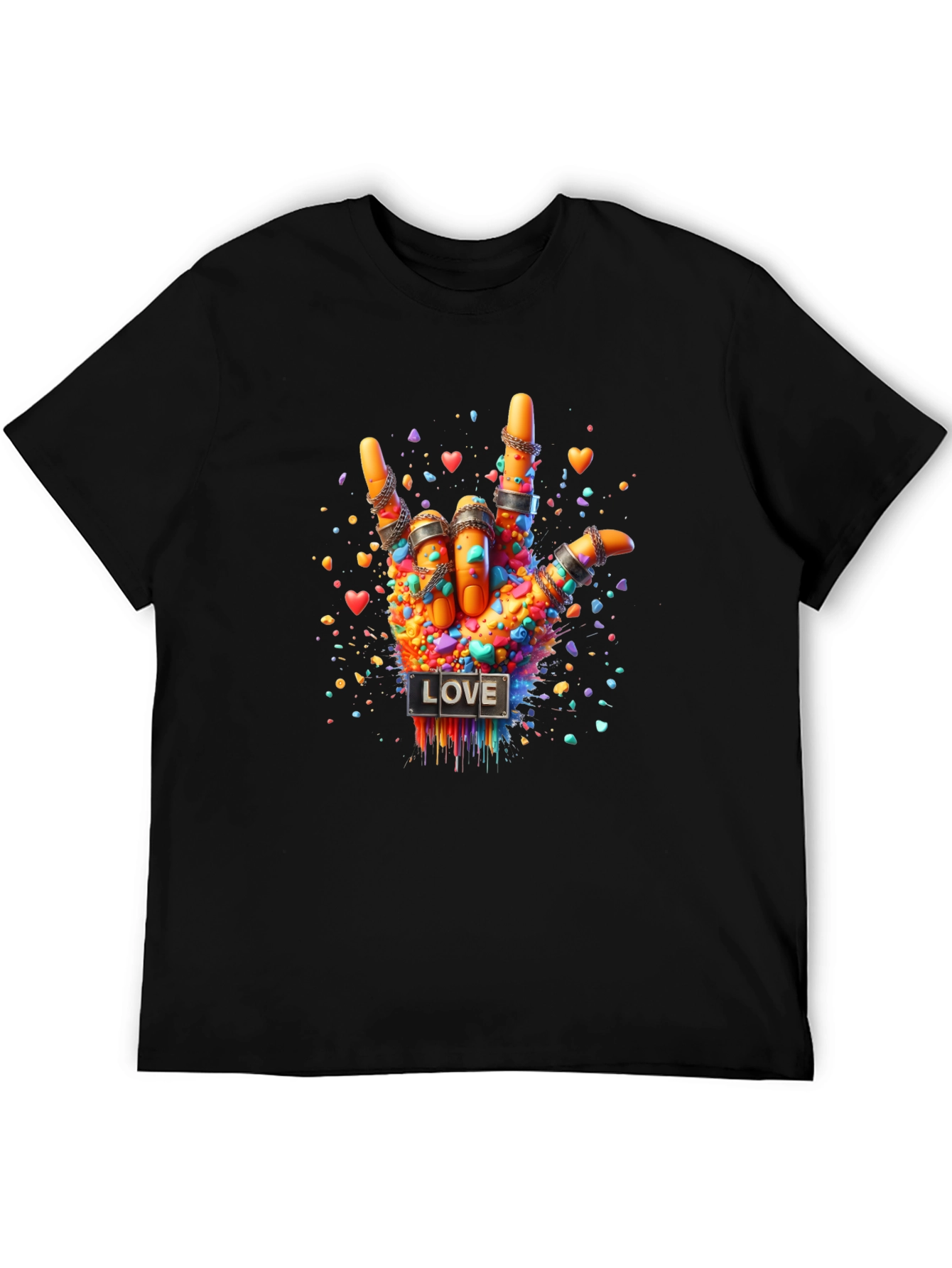 Black Love Sign Hand Graphic Tee - Colorful ASL Design view 5