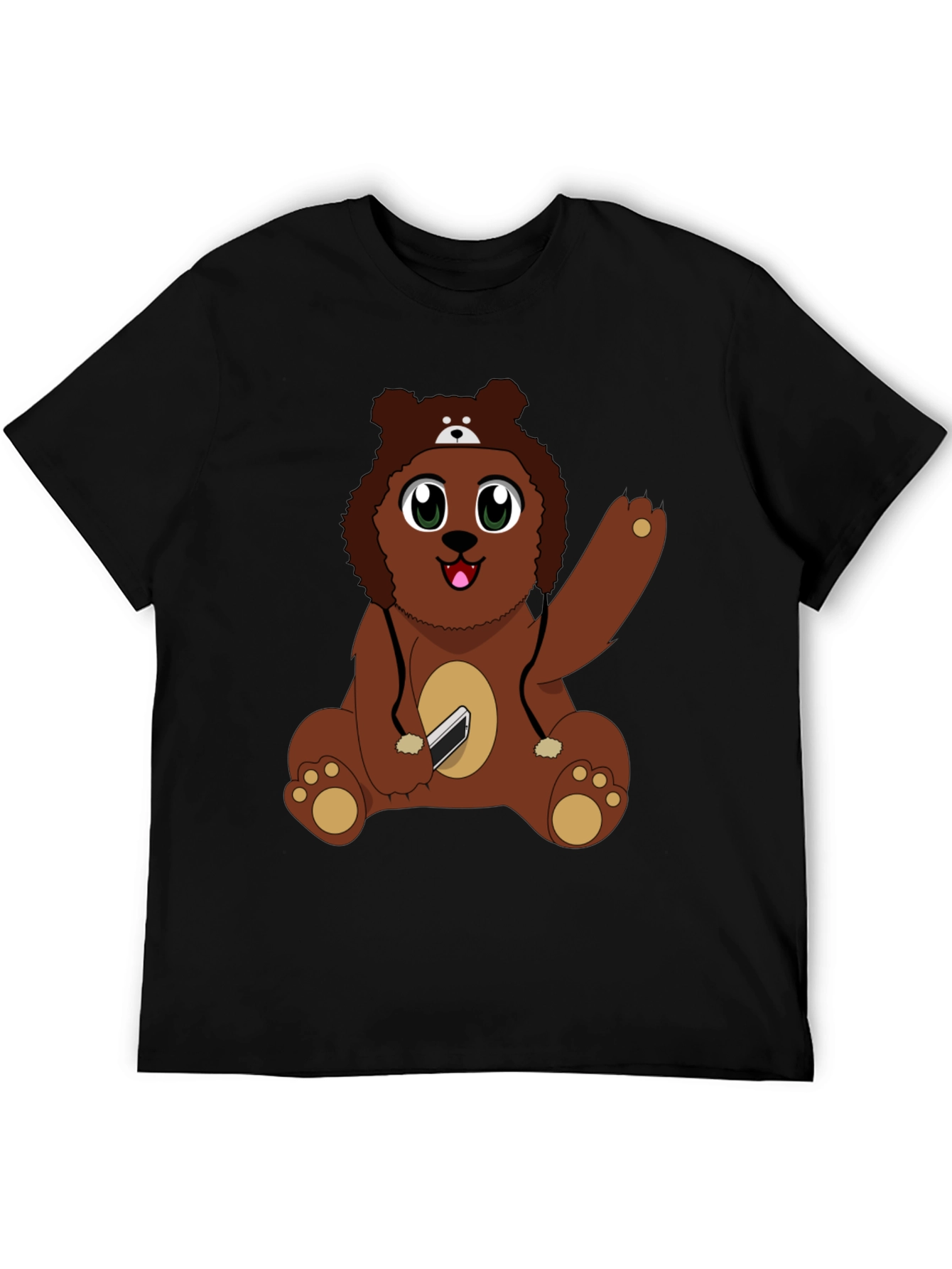 Black Cute Cartoon Bear Graphic T-Shirt view 5